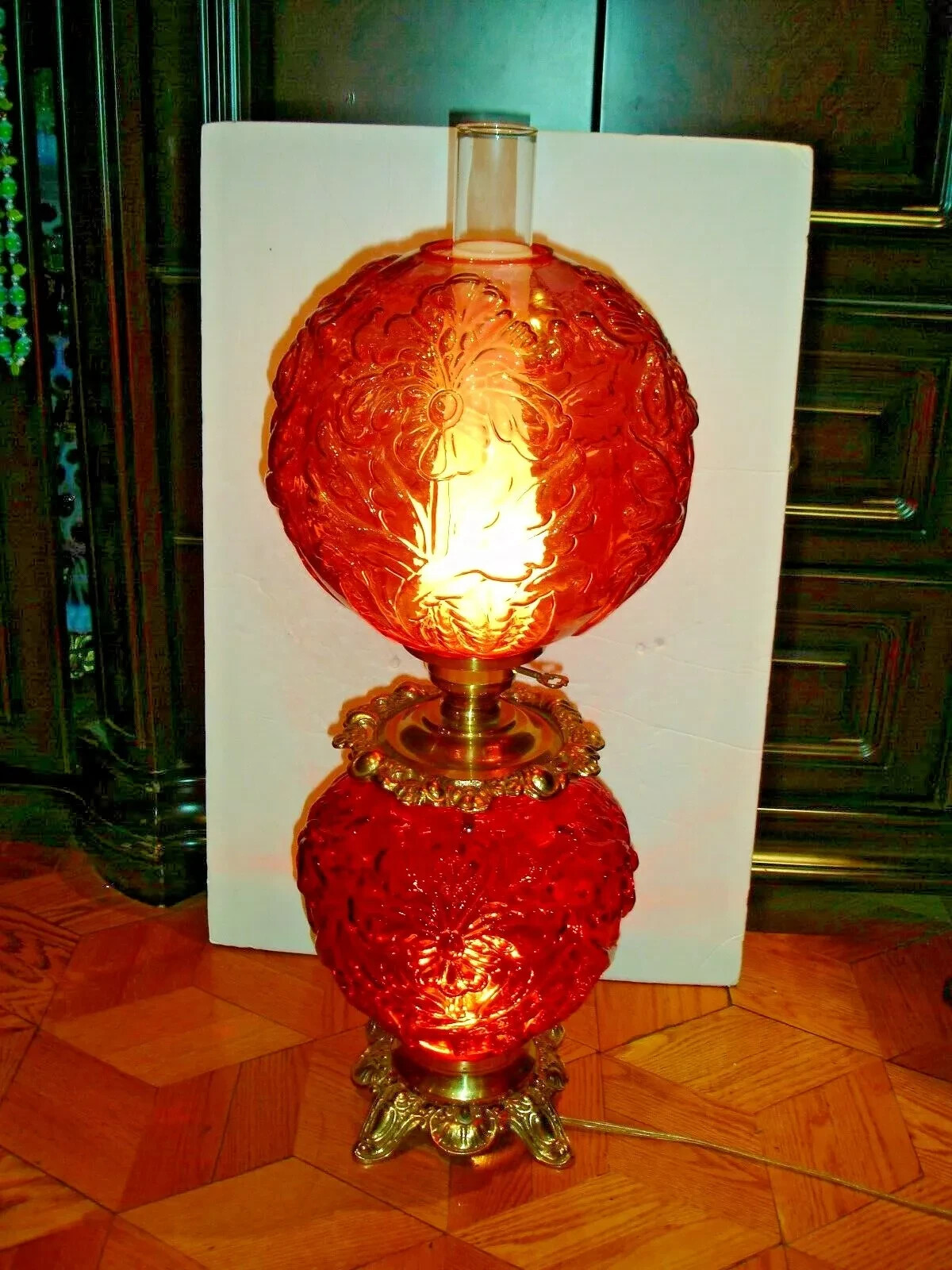 FENTON FOR L.G. WRIGHT GWTW Cranberry-RED Iris   GIGANT LAMP