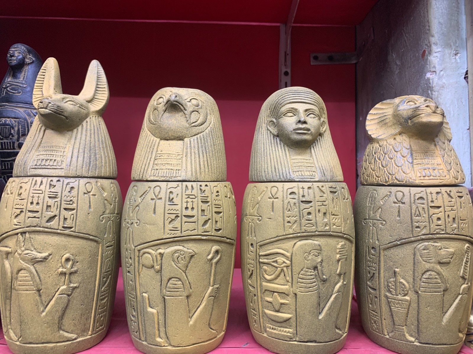 Rare Ancient Egyptian Pharaonic Canopic Jar Box – Four Sacred Sons of Horus (A+)