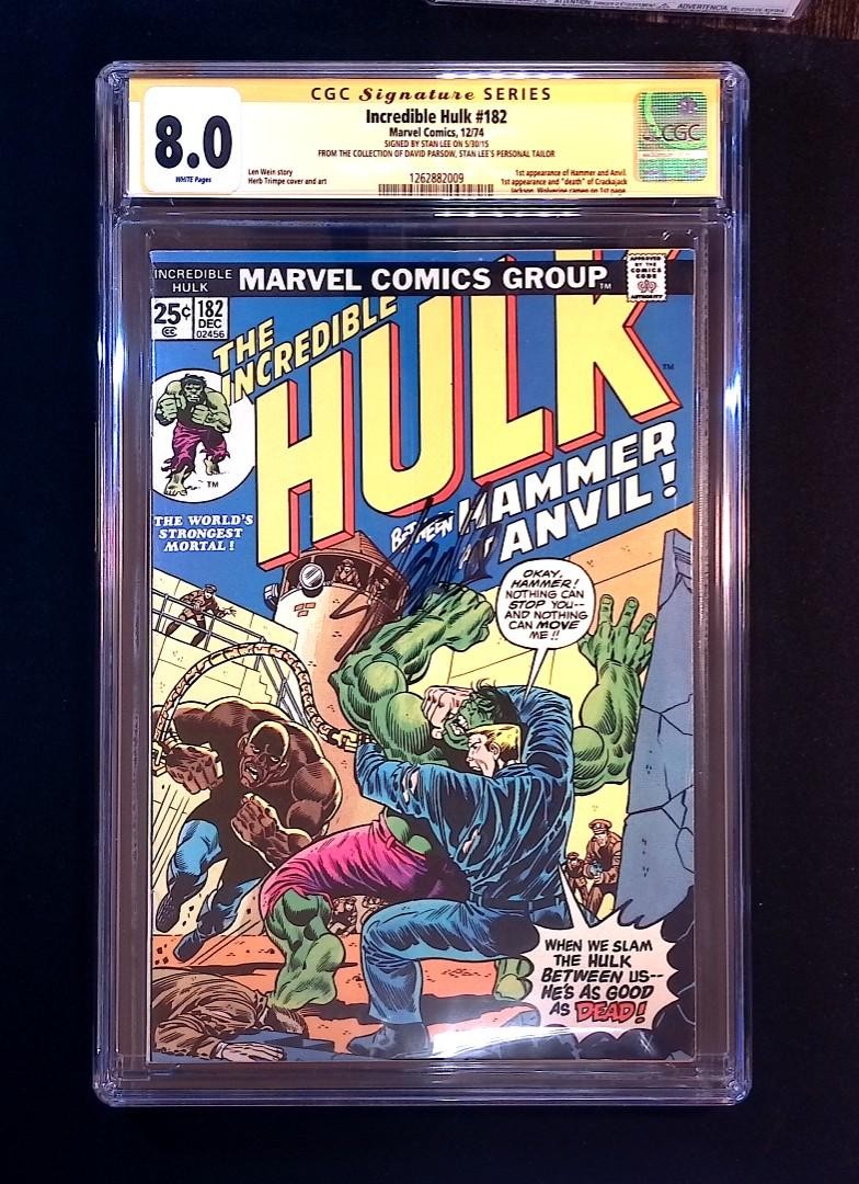 Incredible Hulk #182 Marvel 1974 CGC 8.0 SIGNED Stan Lee David Parsow Collection