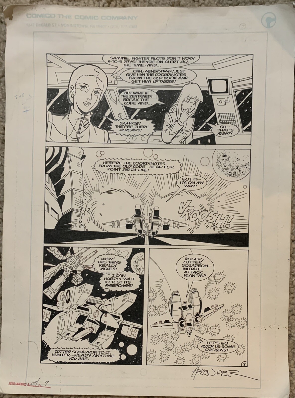 COMICO ROBOTECH THE MACROSS SAGA #24 PG 7 ORIGINAL HOWARD BENDER COMIC ART COMICO ROBOTECH THE MACROSS SAGA #24 PG 7 ORIGINAL HOWARD BENDER COMIC ART
