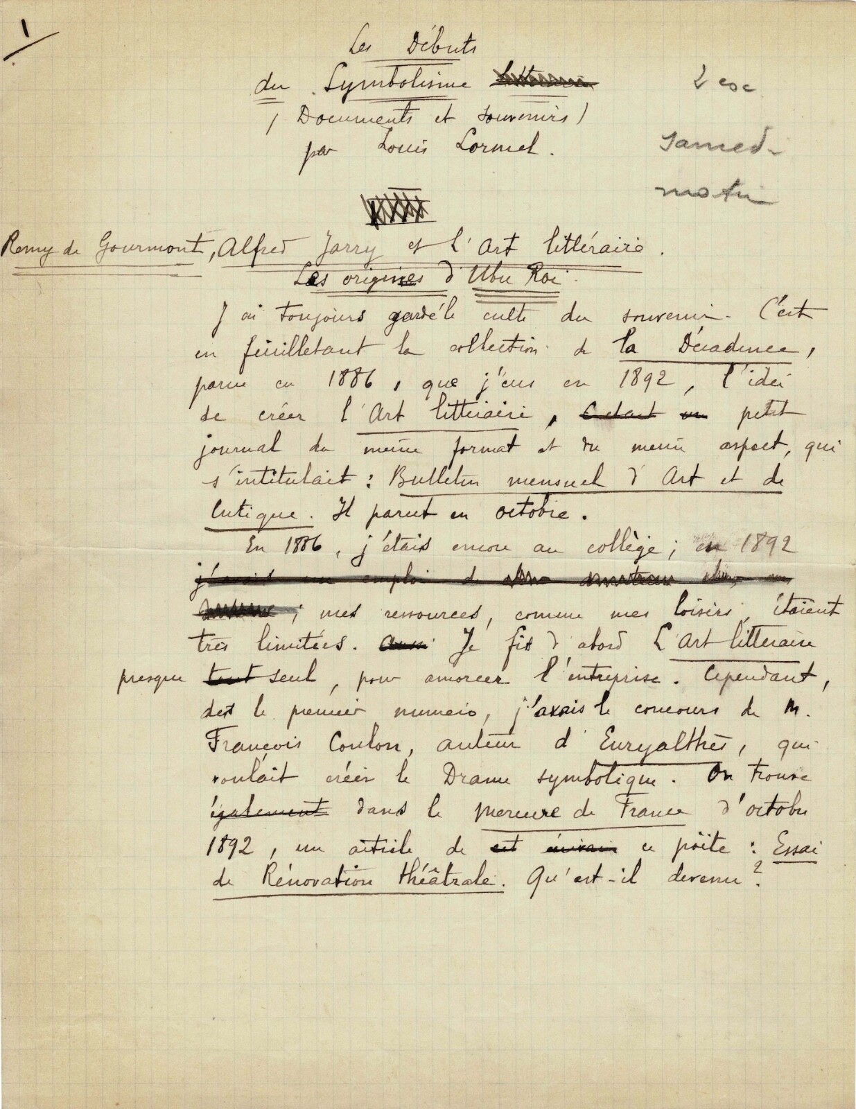 Alfred JARRY's Literary Earlys - Signed Autograph Manuscript. Alfred JARRY's Literary Earlys - Signed Autograph Manuscript.