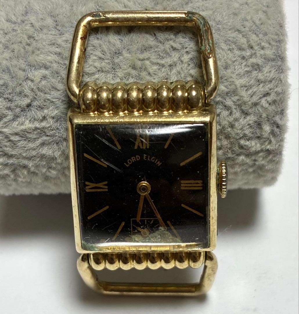 Lord Elgin Black Dial Manual Wind Men's Watch 14KGF Vintage Working
