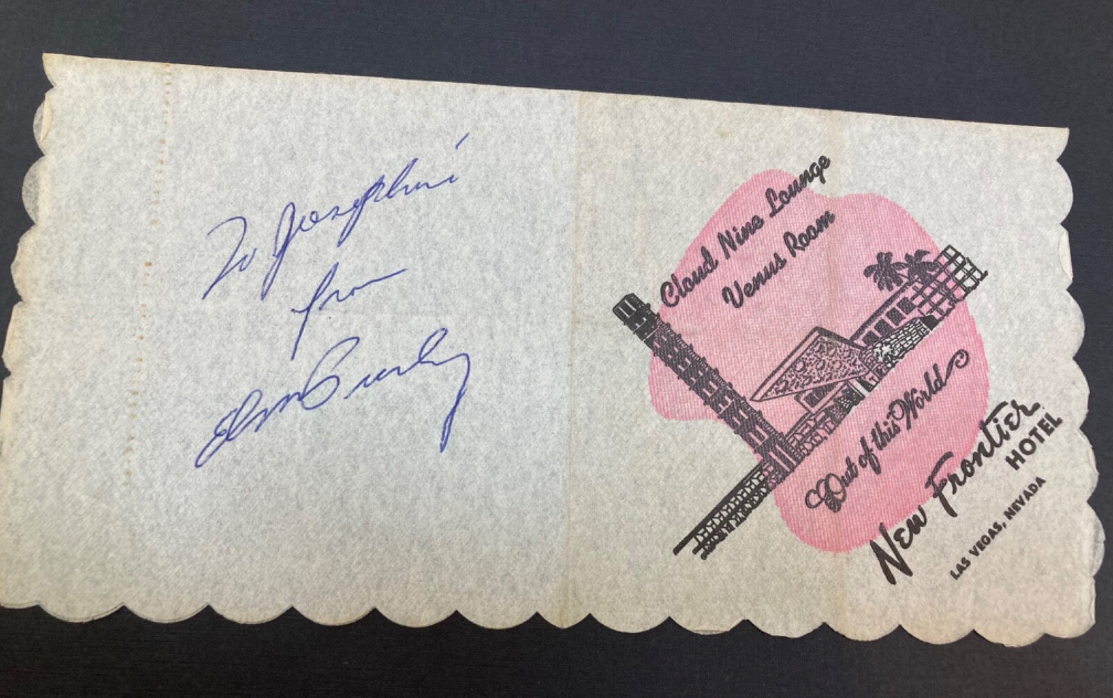 Elvis Presley 1st Las Vegas debut signed New Frontier Casino Napkin 1956, Rare 