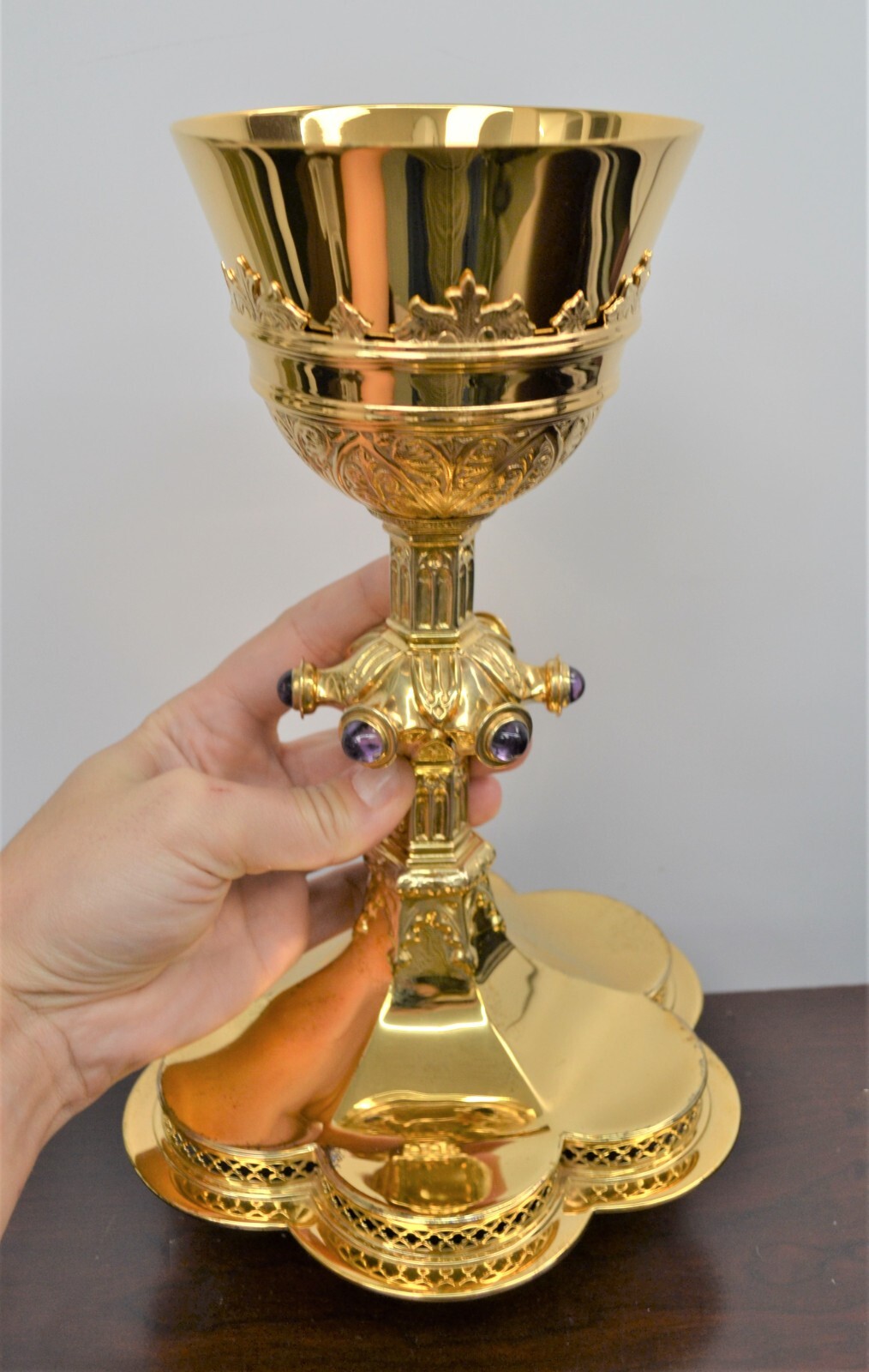 Nice Older Antique Sterling Silver Chalice, St. Gabriel w/ Purple Stones (#7027) Nice Older Antique Sterling Silver Chalice, St. Gabriel w/ Purple Stones (#7027)