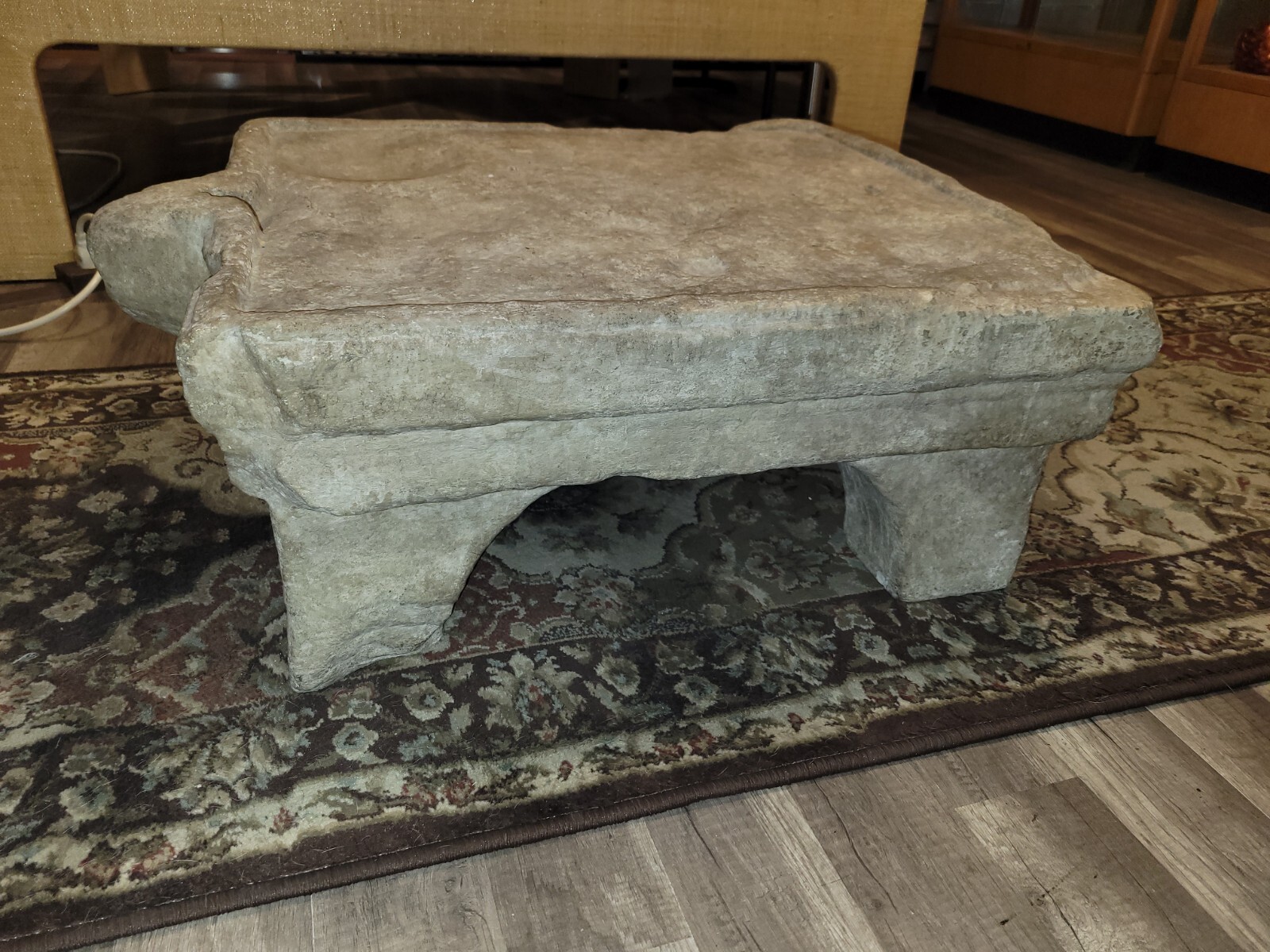 Old Stone Altar Butcher Milling Table Ancient Relic Sacrifice Offering Art Deco