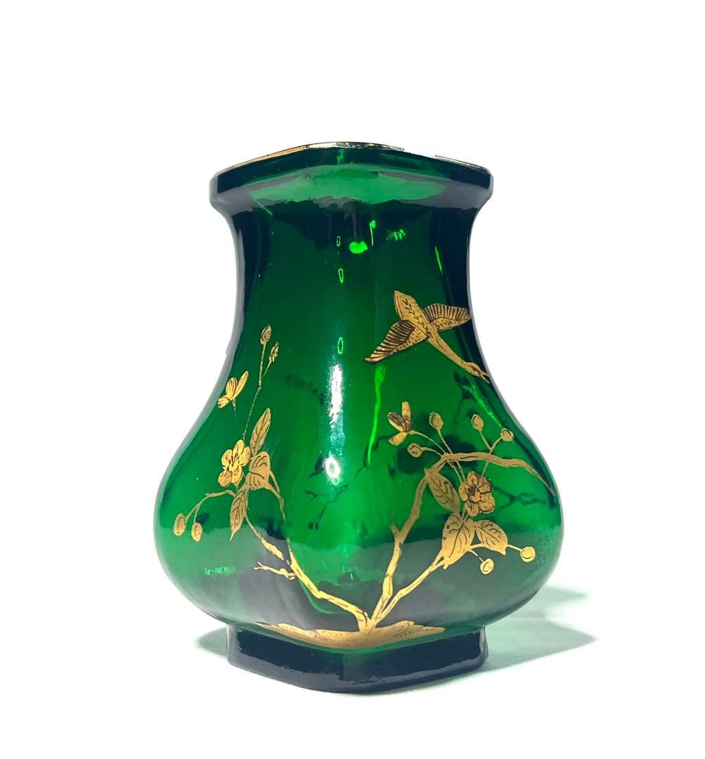 Baccarat Old Baccarat/*Extremely Rare Work Japonisme Green Flower and Bird Vase