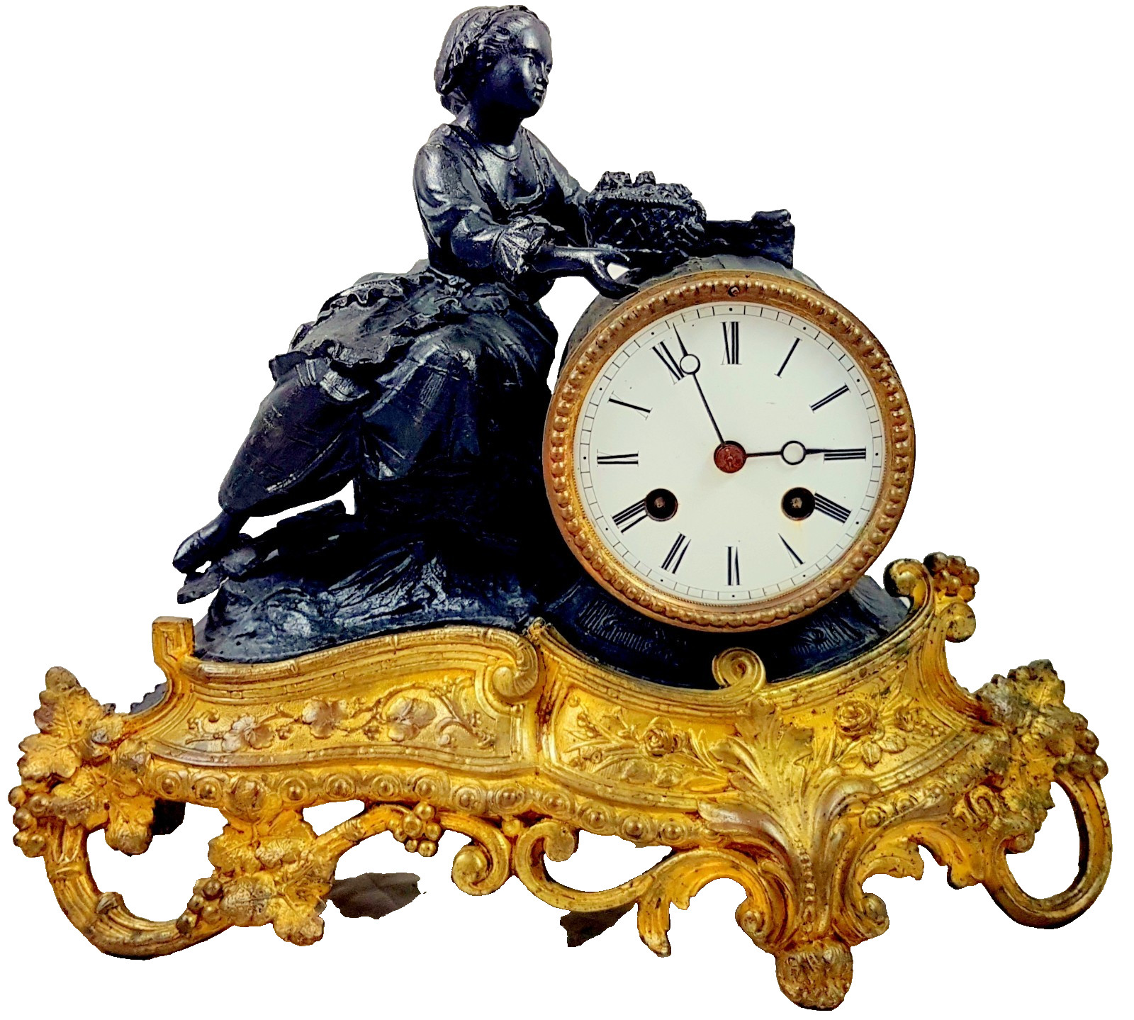 Antique bronze mantel clock, France, AD. MOUGIN, circa 1855, Napoleon III