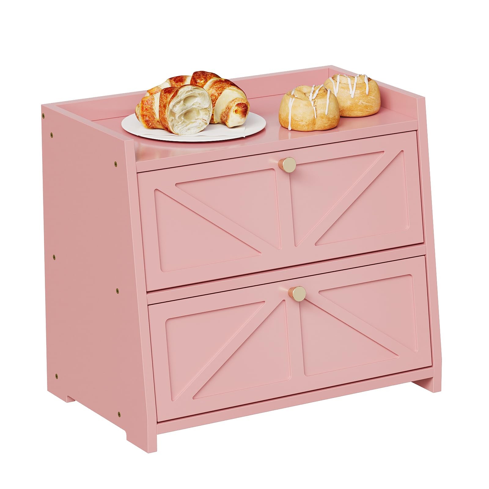 Vintage Double Layer Bread Box for Kitchen Counter Bamboo Bread Storage Conta...