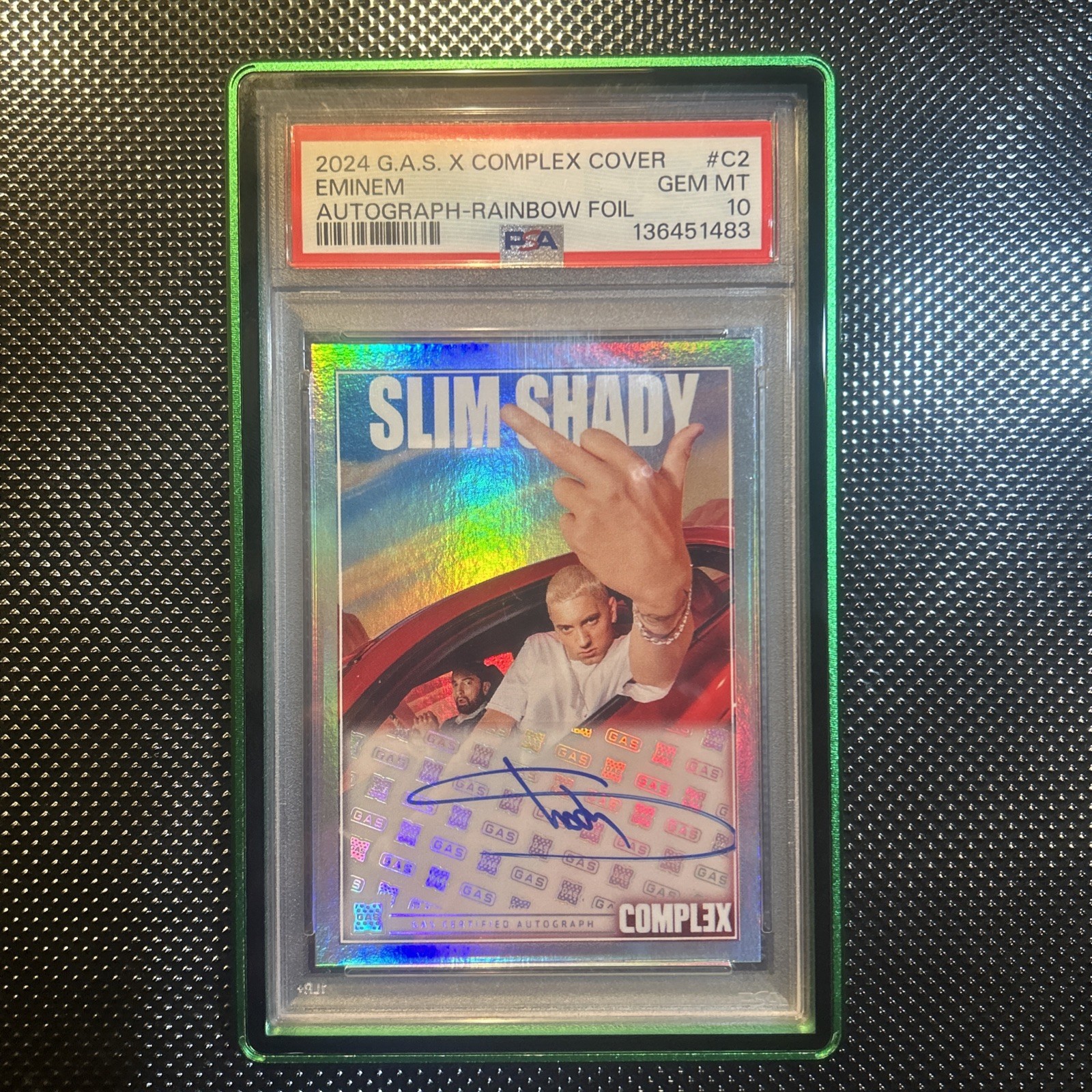Eminem Rainbow Foil Autograph /30 Complex GAS Slim Shady Auto PSA 10 Gem Mint Eminem Rainbow Foil Autograph /30 Complex GAS Slim Shady Auto PSA 10 Gem Mint