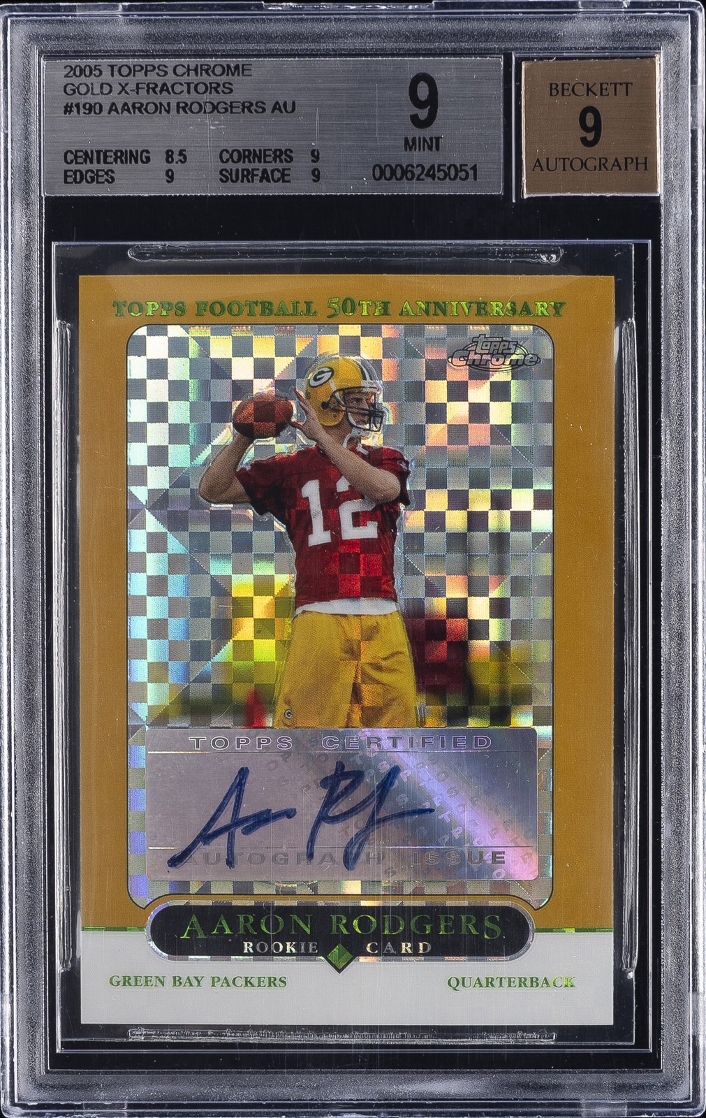 2005 TOPPS CHROME GOLD X-FRACTORS, AU #190 AARON RODGERS BGS 9 2005 TOPPS CHROME GOLD X-FRACTORS, AU #190 AARON RODGERS BGS 9