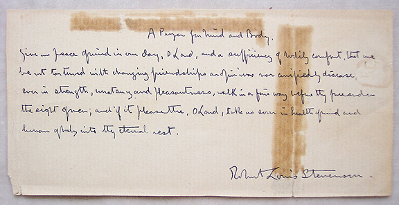 ROBERT LOUIS STEVENSON Signed Original Manuscript - Extremely Rare -