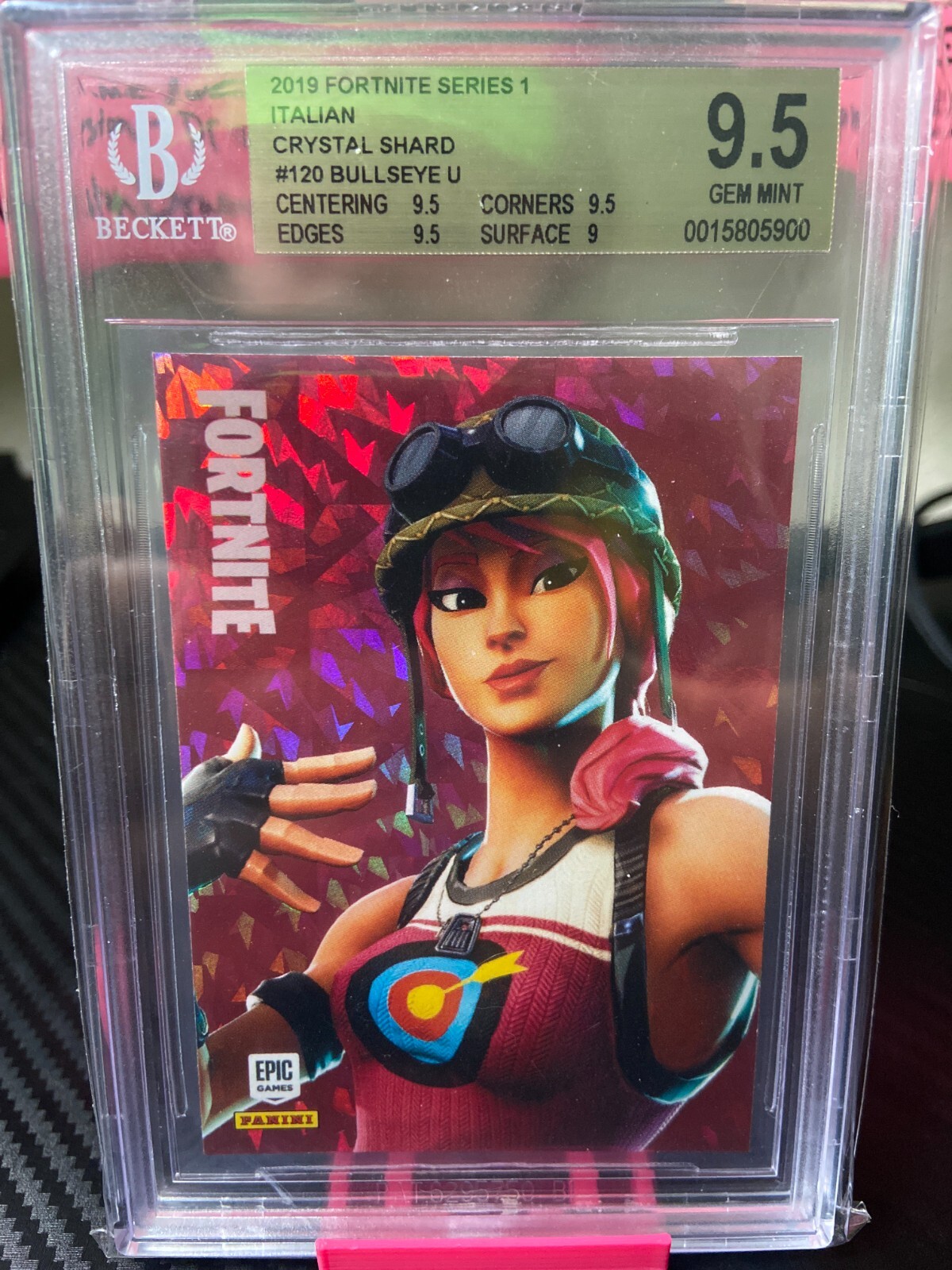 2019 PANINI FORTNITE SERIES 1 BULLSEYE CRYSTAL SHARD ITA PRINT BGS 9.5 GEM MINT