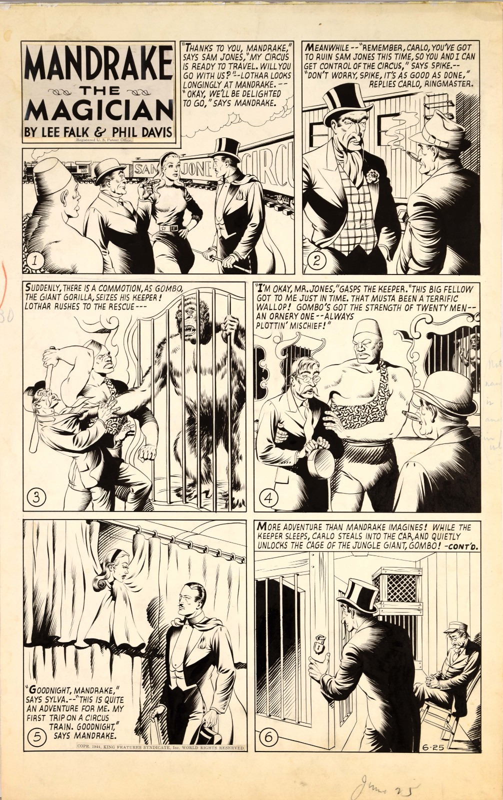 Mandrake the Magician and Lothar Sunday 6-25-1944 Original Art *RARE 1940s Art* Mandrake the Magician and Lothar Sunday 6-25-1944 Original Art *RARE 1940s Art*