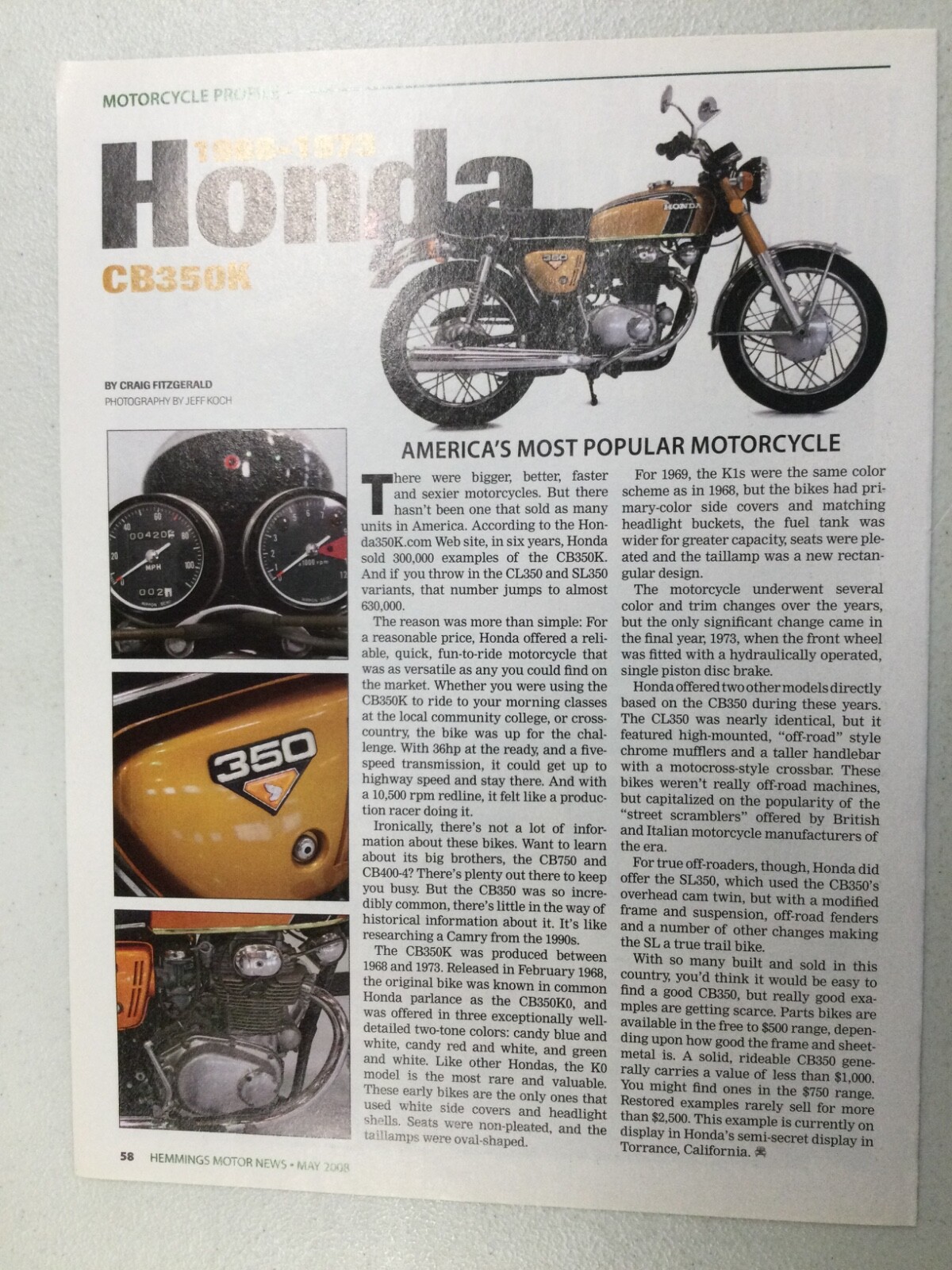 HMN 1677 Article Motorcycle Profile 1968 - 1973 Honda CB350K May 2008 1 page