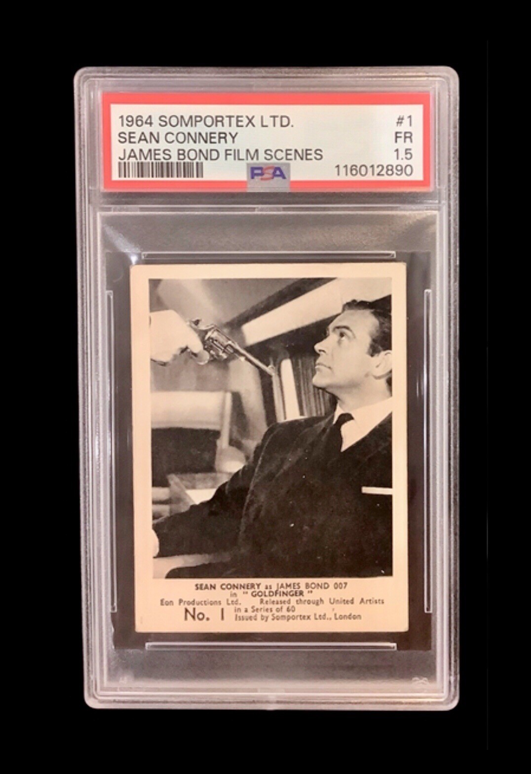 1964 somportex #1 james bond rc; sean connery 1st appearance 007 rookie PSA 1.5 1964 somportex #1 james bond rc; sean connery 1st appearance 007 rookie PSA 1.5