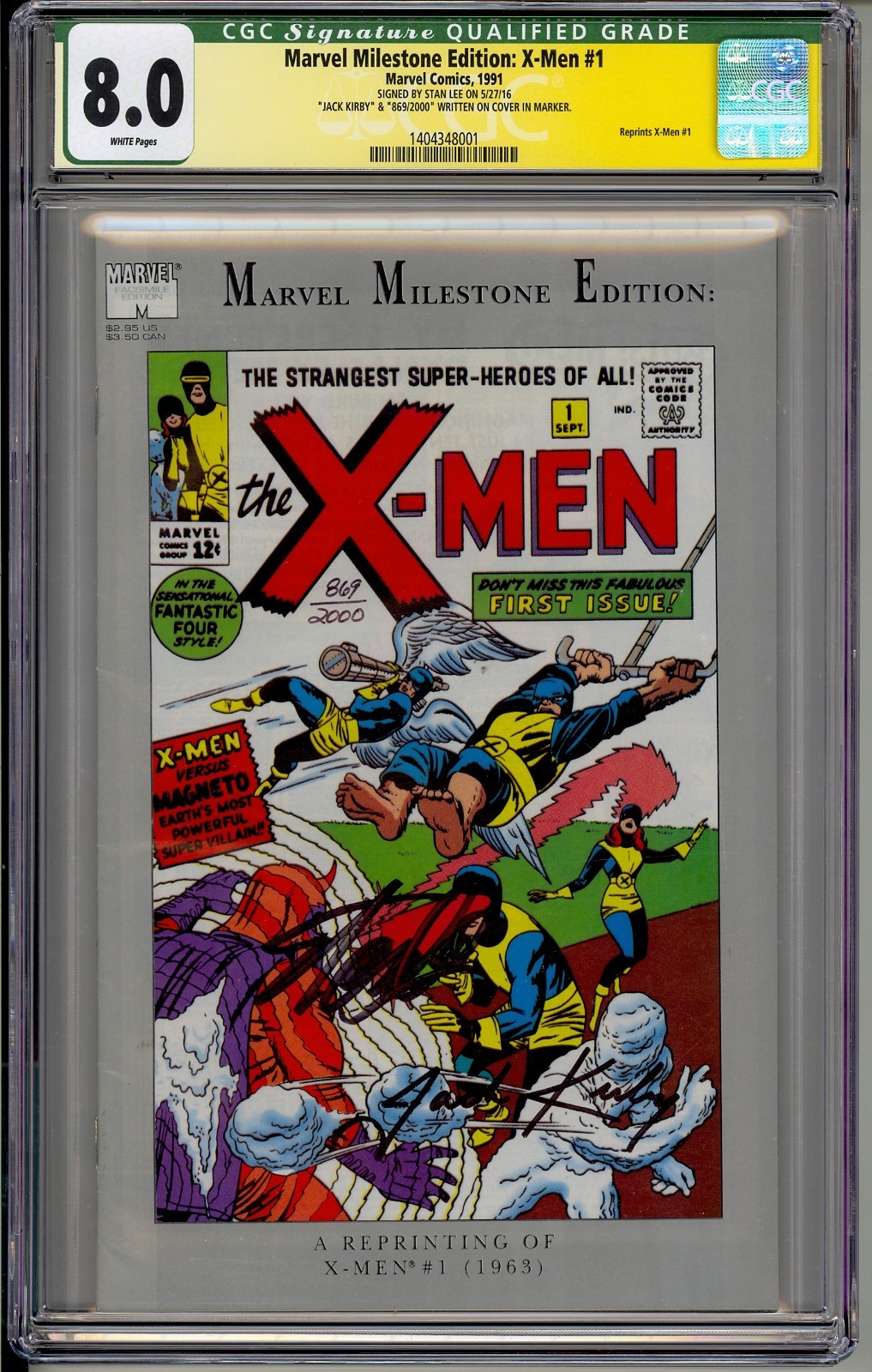 MARVEL MILESTONE X-MEN CGC SS 8.0 SIGNED BY STAN LEE AND CO-CREATOR JACK KIRBY MARVEL MILESTONE X-MEN CGC SS 8.0 SIGNED BY STAN LEE AND CO-CREATOR JACK KIRBY
