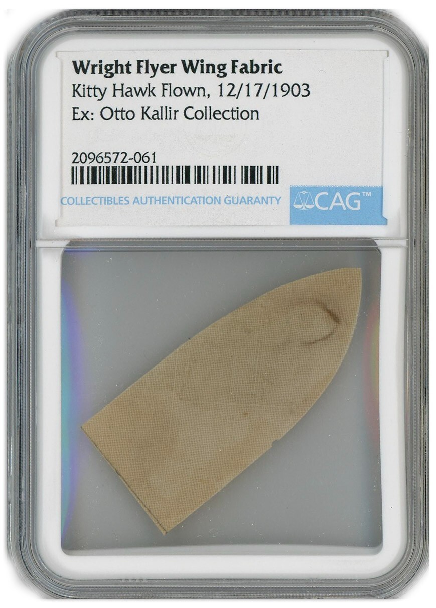 Fabric Swatch From the Wing of the Wright Brothers Flyer Encapsulated by CAG Fabric Swatch From the Wing of the Wright Brothers Flyer Encapsulated by CAG