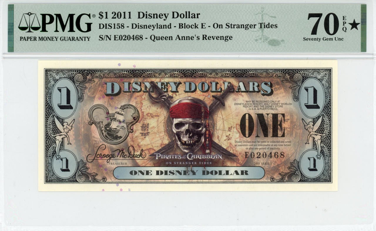 2011 $1 Disney Dollar On Stranger Tides PMG 70 ✮ EPQ TOP POP (DIS158)
