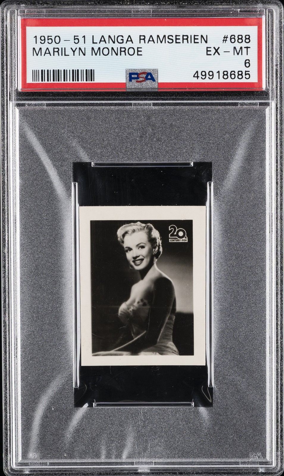 1950 ANDRA FILMSERIER IDOLBILDS STJARNSERIE-RAMSERIEN #688 MARILYN MONROE PSA 6