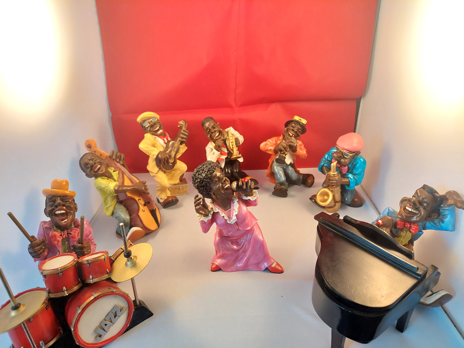 Vintage 8 Harlem Jazz Band Musician Figurines / Ornaments