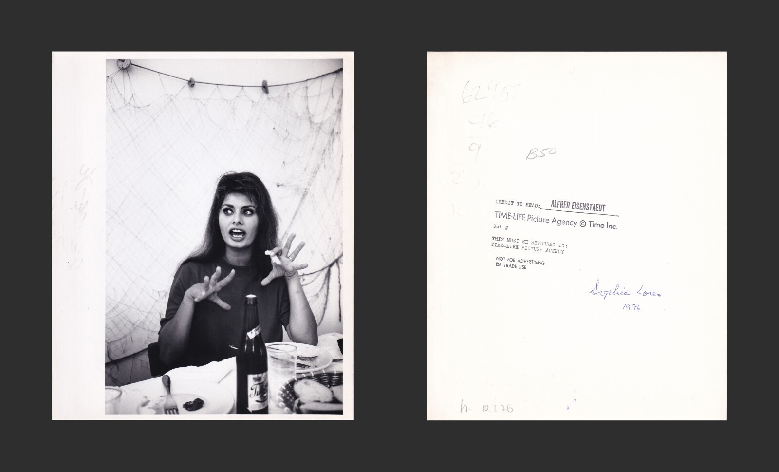 ALFRED EISENSTAEDT - 1976 - Sophia Loren - original photograph 25 x 20,3 cm RARE