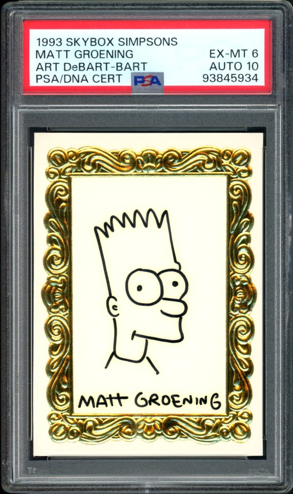 1993 SKYBOX SIMPSONS MATT GROENING ART DeBART BART SKETCH #/400 PSA/DNA AUTO 10
