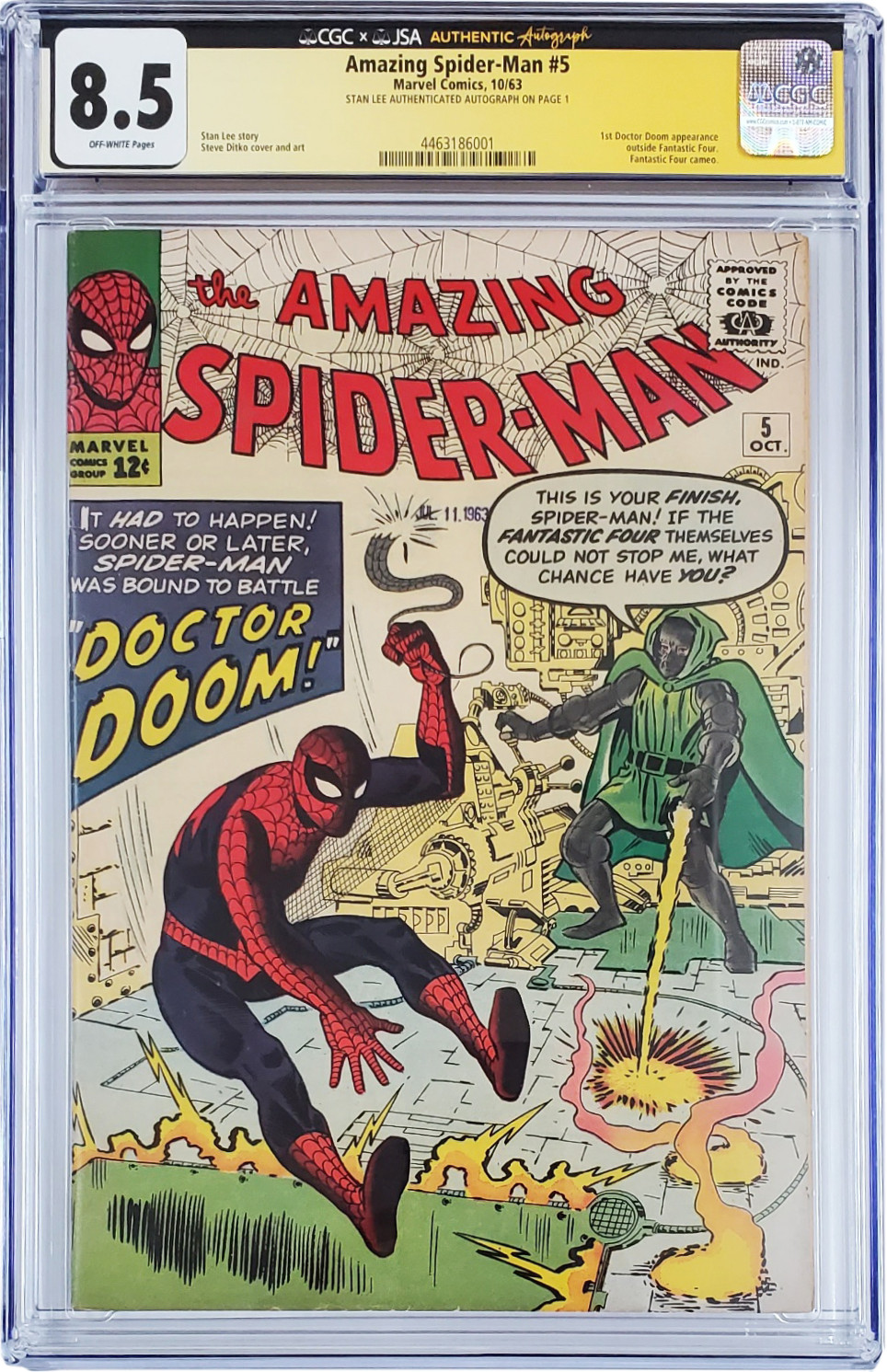 Amazing Spider-Man #5 CGC 8.5 Stan Lee Signed JSA Authentic 1963 Doctor Doom Amazing Spider-Man #5 CGC 8.5 Stan Lee Signed JSA Authentic 1963 Doctor Doom