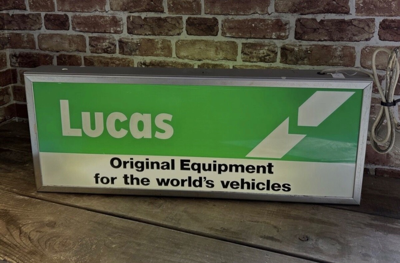 RARE 1980’s LUCAS ILLUMINATED DEALER SIGN SHOWROOM GARAGE SIGN JAGUAR MINI ROVER