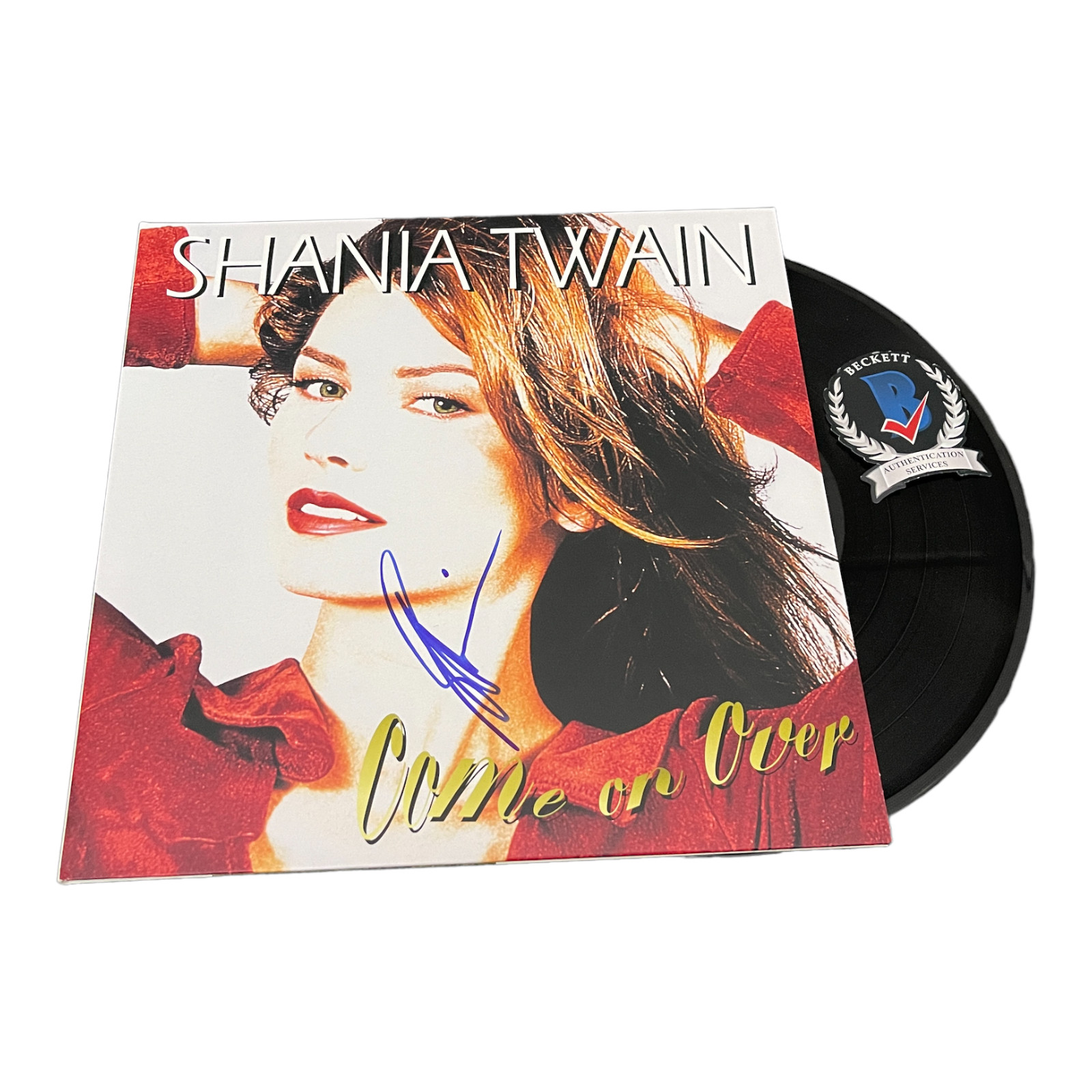 SHANIA TWAIN SIGNED AUTOGRAPH COME ON OVER LP VINYL BECKETT BAS