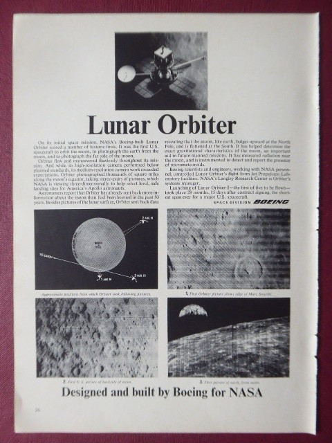 11/1966 PUB BOEING LUNAR ORBITER NASA SPACE MISSION SPACECRAFT ORIGINAL AD 11/1966 PUB BOEING LUNAR ORBITER NASA SPACE MISSION SPACECRAFT ORIGINAL AD