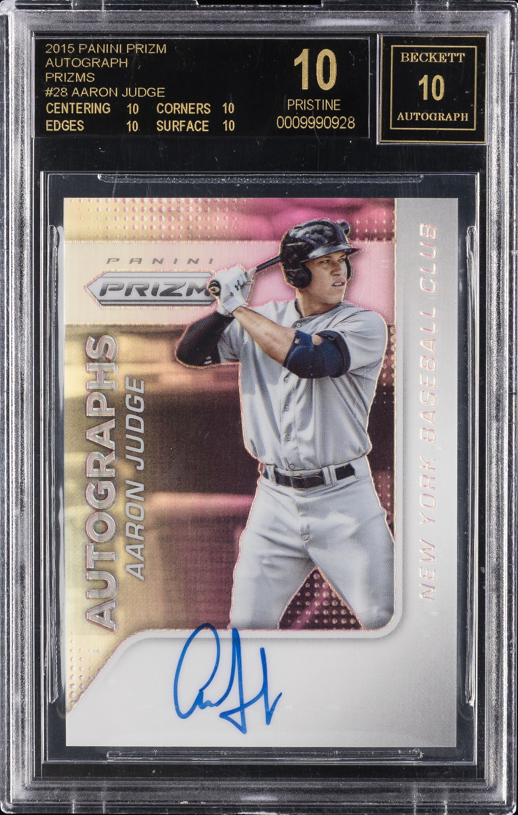 2015 PANINI PRIZM AUTO REFRACTOR #28 AARON JUDGE BGS 10