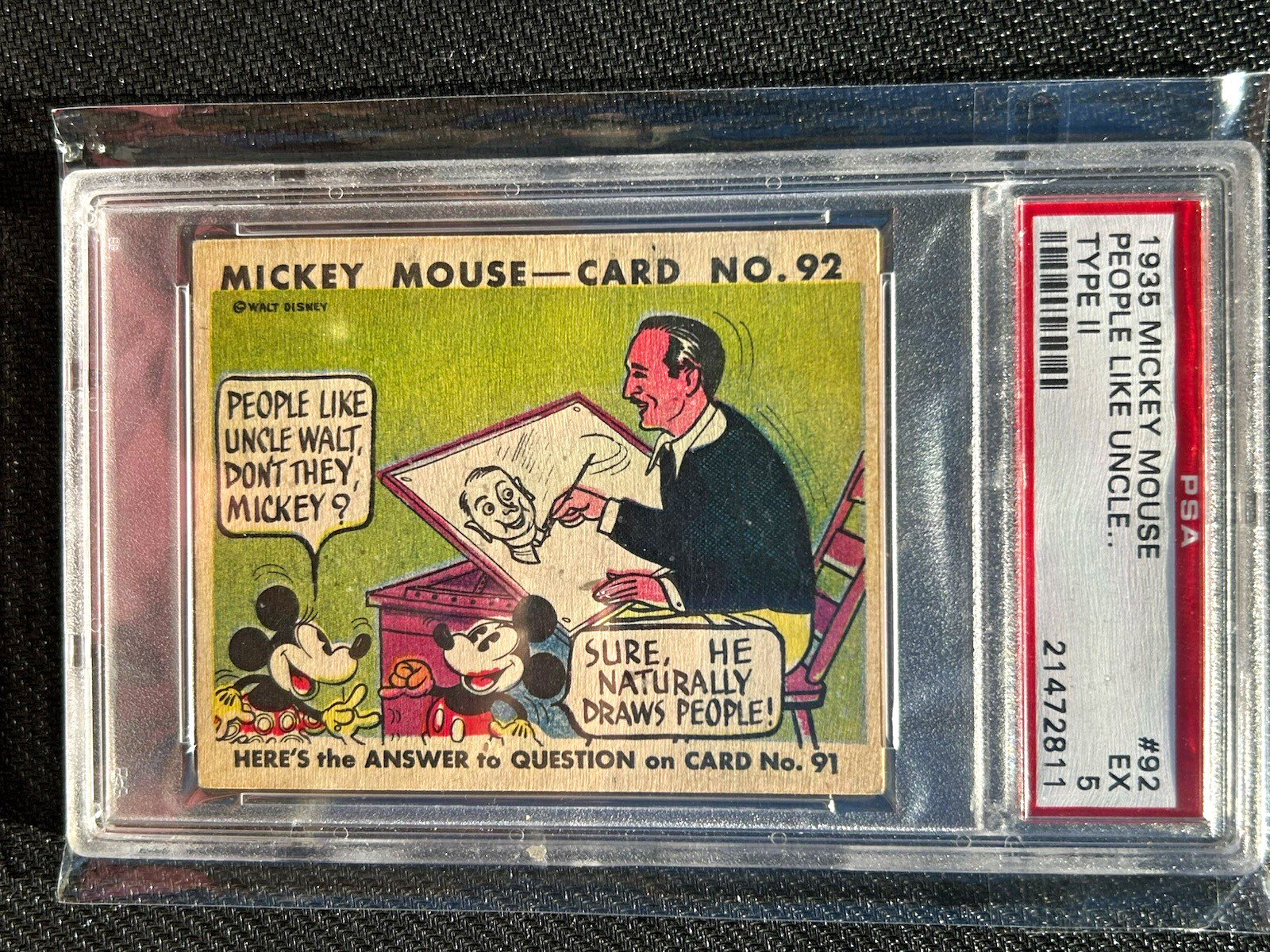 1935 Disney Mickey Mouse Gum Card #92 People Like Uncle Walt Type II PSA 5 EX