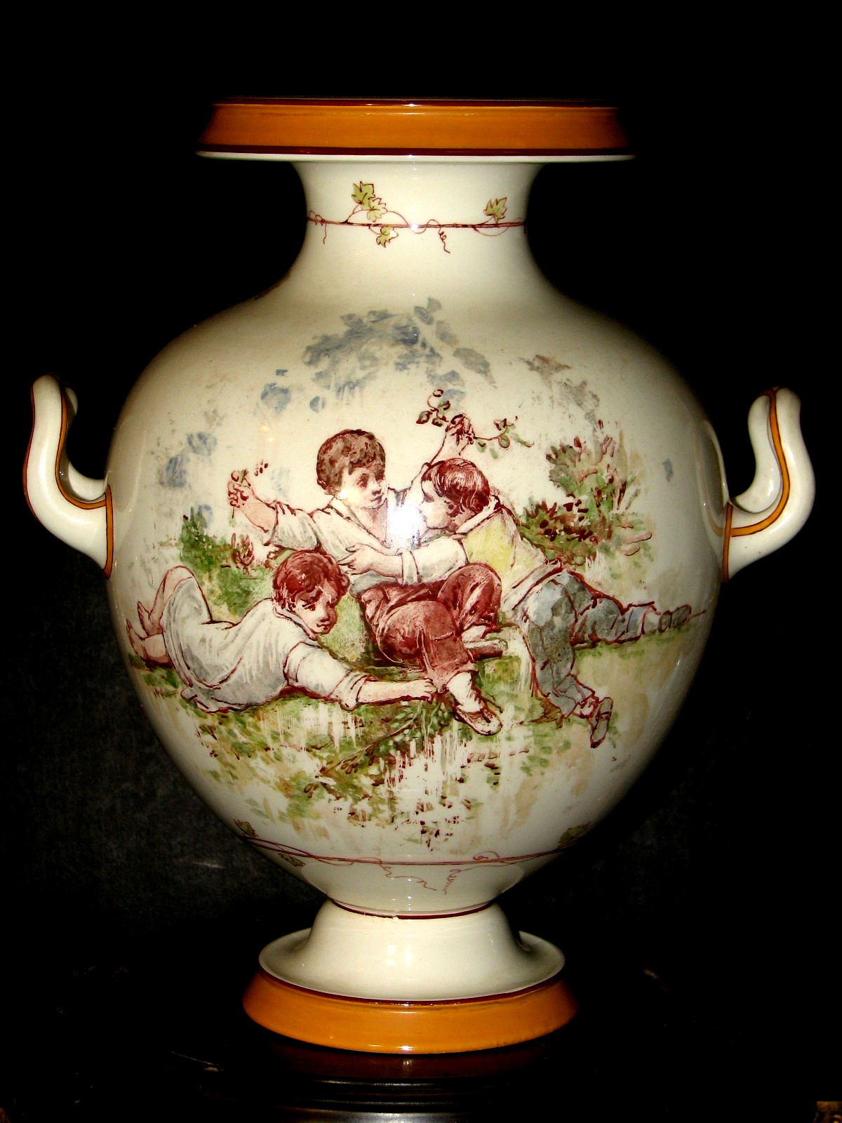 WEDGWOOD  XRARE 19c. EMILE AUBERT LESSORE FIGURES PAINTED LARGE HANDLES VASE