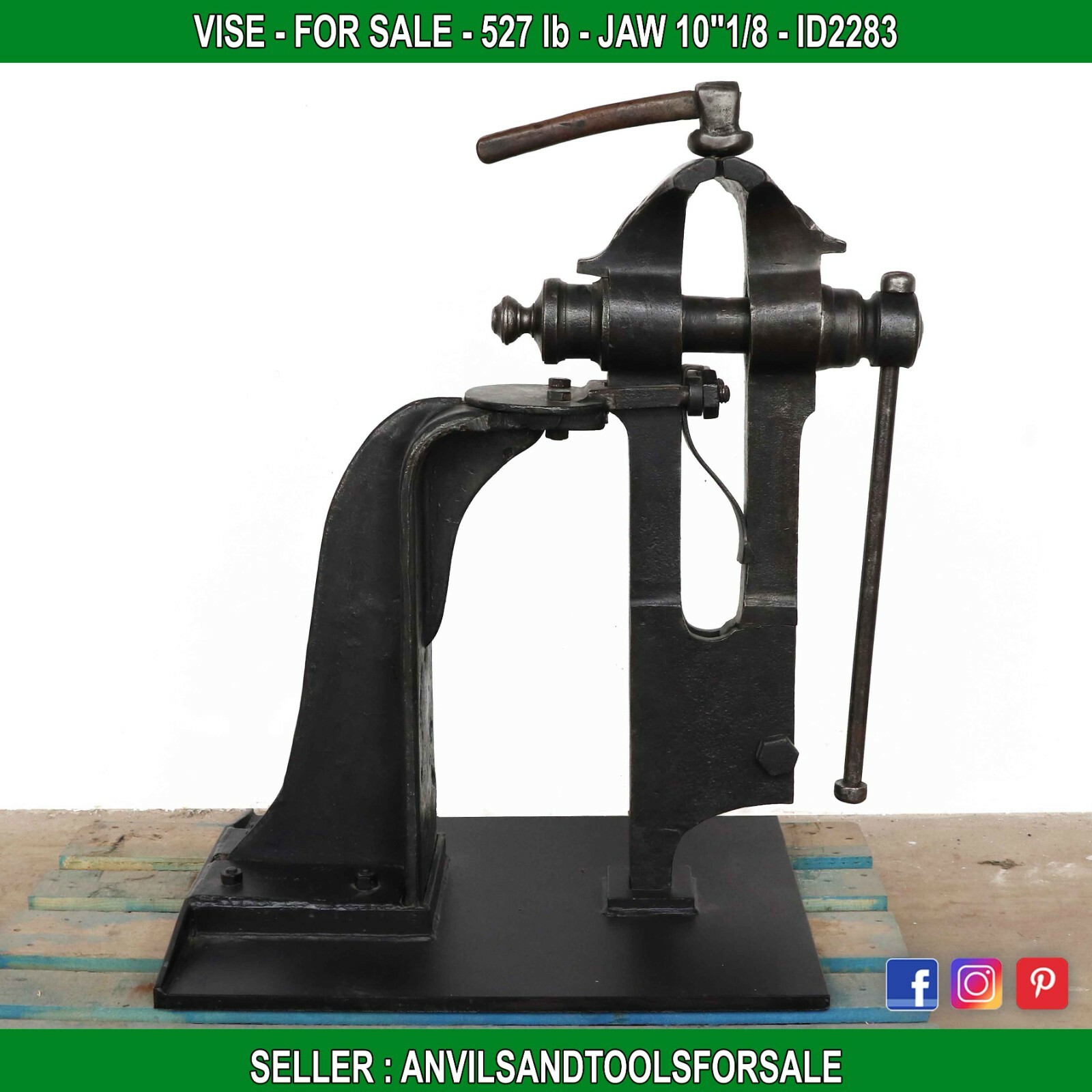 Monster vise (French) 527 lb Jaw 10'1/8 - anvil - ID 2283