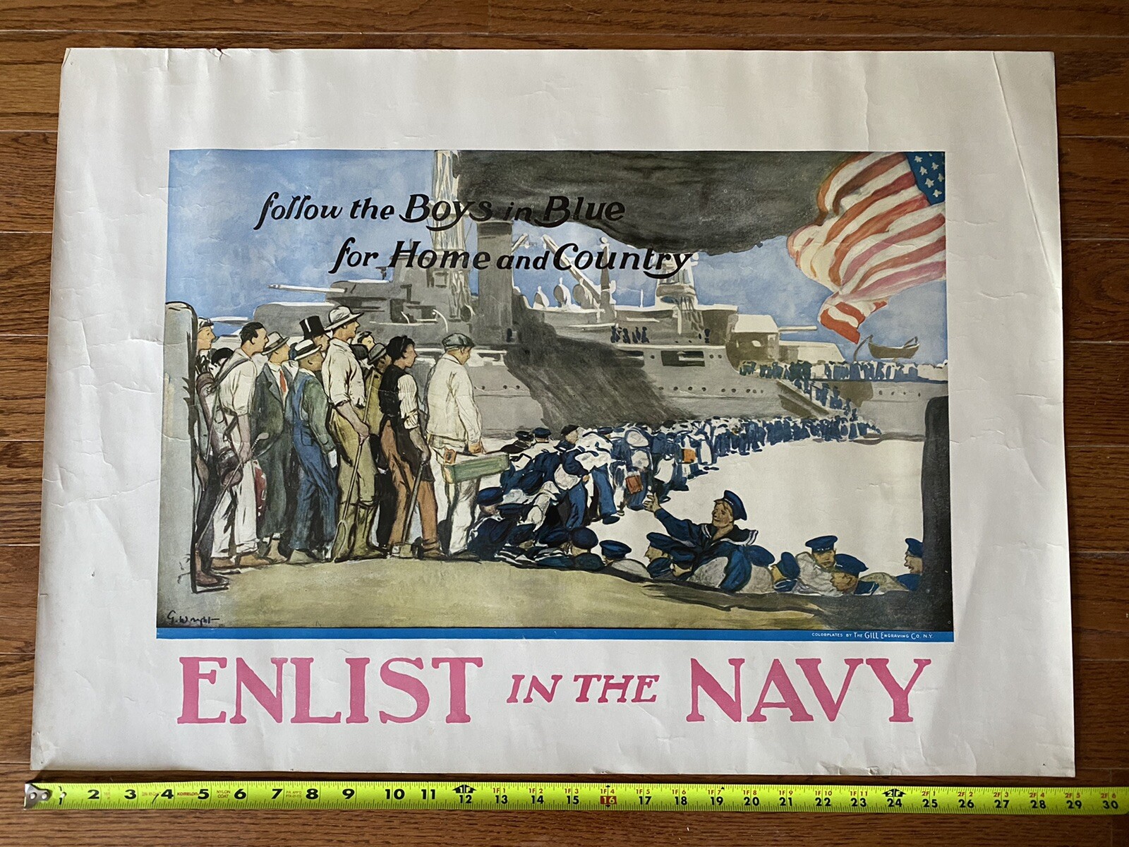 1917 George H Wright Follow The Boys In Blue For Home And Country Navy Poster
