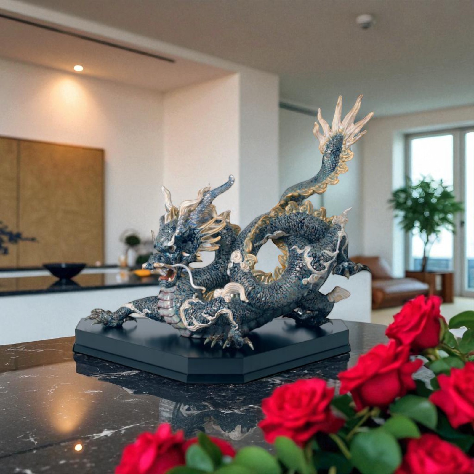 Lladro Great Dragon Sculpture. Golden Lustre and Blue. Limited Edition 01001934 Lladro Great Dragon Sculpture. Golden Lustre and Blue. Limited Edition 01001934