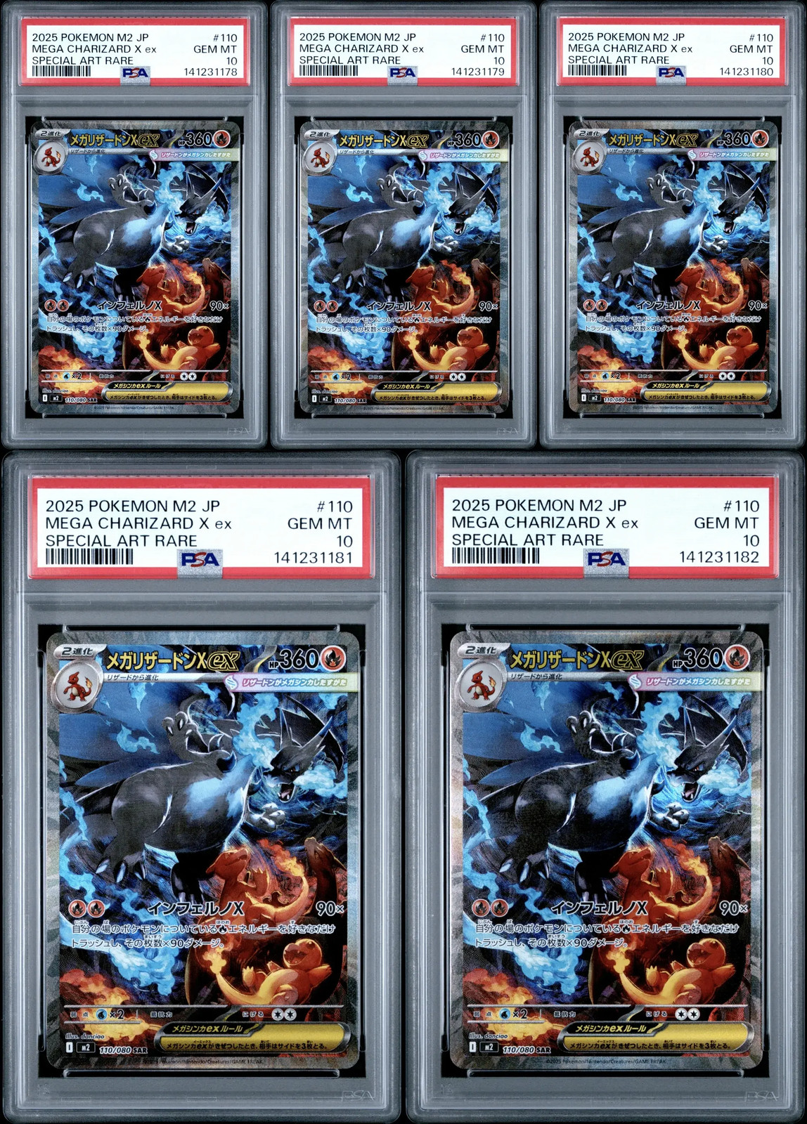 2025 Pokemon TCG Japanese M2 110/080 SAR Mega Charizard X ex PSA 10 Lot*5 CD76