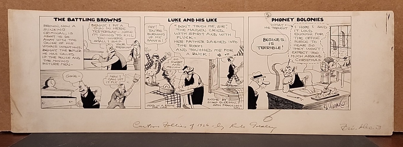 CARTOON FOLLIES OF 1926 Daily Comic Strip Original Art 12-3-1926 RUBE GOLDBERG CARTOON FOLLIES OF 1926 Daily Comic Strip Original Art 12-3-1926 RUBE GOLDBERG