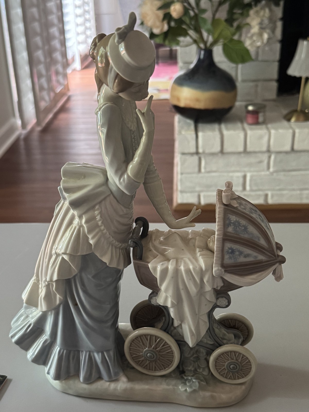 Llardo figurine 4938  baby carriage figurine porcelain pre owned, located in US