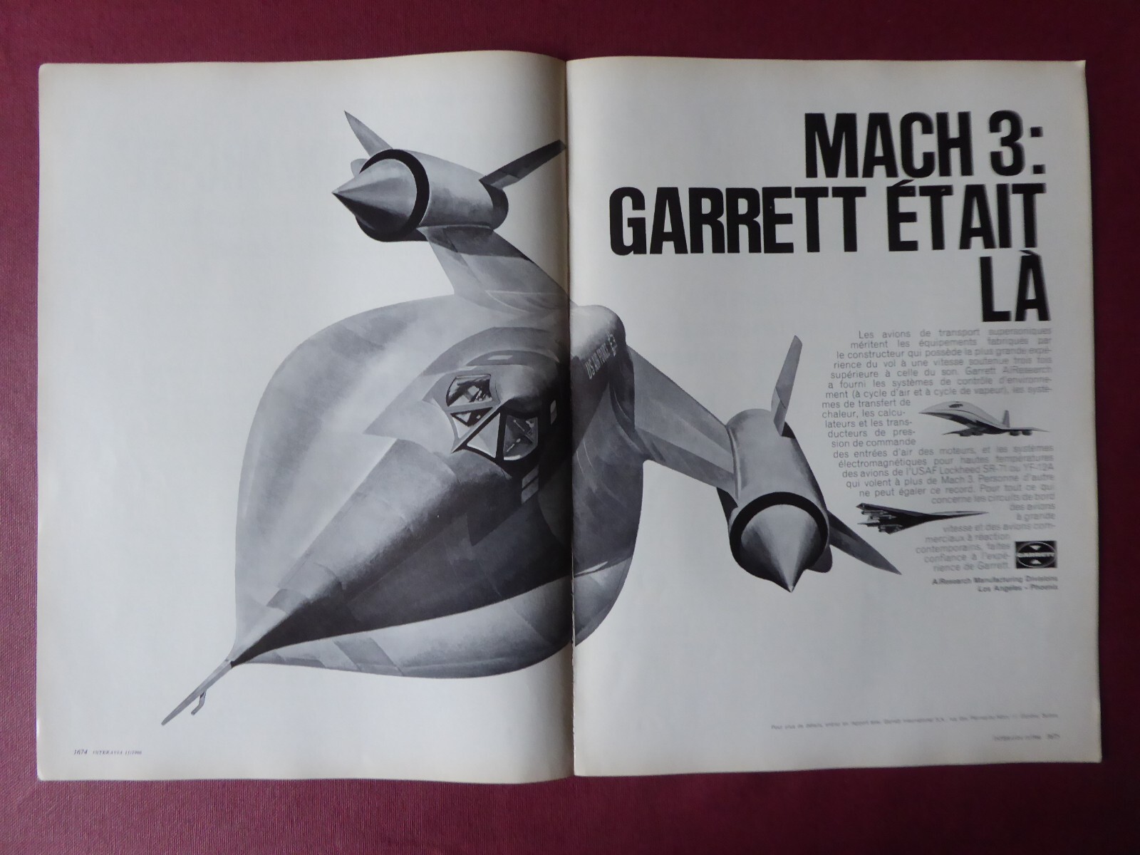 11/1966 PUB GARRETT AIRESEARCH MACH 3 SR-71 YF-12A SST BOEING LOCKHEED FRENCH AD 11/1966 PUB GARRETT AIRESEARCH MACH 3 SR-71 YF-12A SST BOEING LOCKHEED FRENCH AD