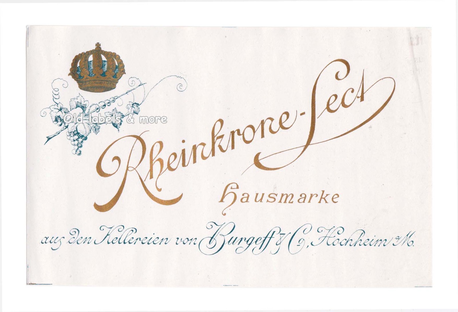 x3852 HOCHHEIM Burgeff & Co. RHEINKRONE-SECT champagne label sparkling wine label x3852 HOCHHEIM Burgeff & Co. RHEINKRONE-SECT champagne label sparkling wine label