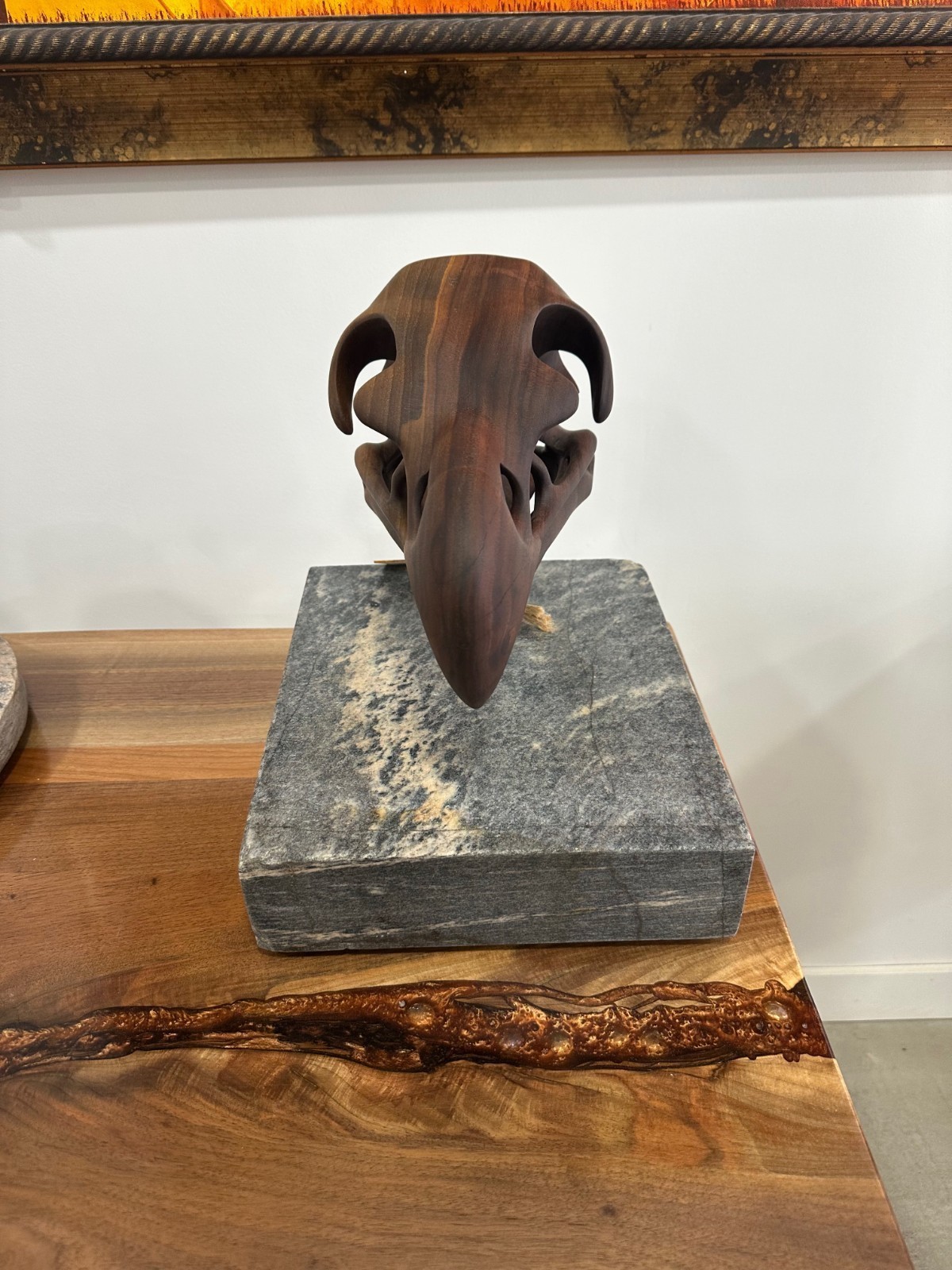 Stunning Hand-Carved Walnut Eagle Skull Sculpture - Modern Abstract Bird Art on Stunning Hand-Carved Walnut Eagle Skull Sculpture - Modern Abstract Bird Art on