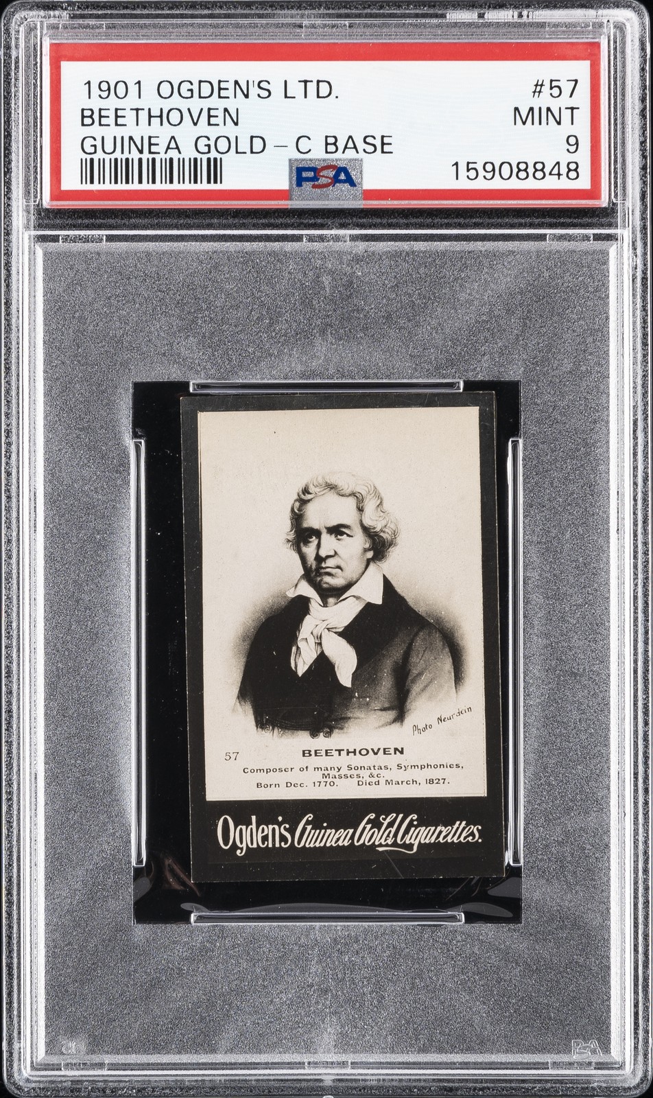 1901 OGDEN'S LTD. GUINEA GOLD C BASE #57 BEETHOVEN PSA 9 1901 OGDEN'S LTD. GUINEA GOLD C BASE #57 BEETHOVEN PSA 9