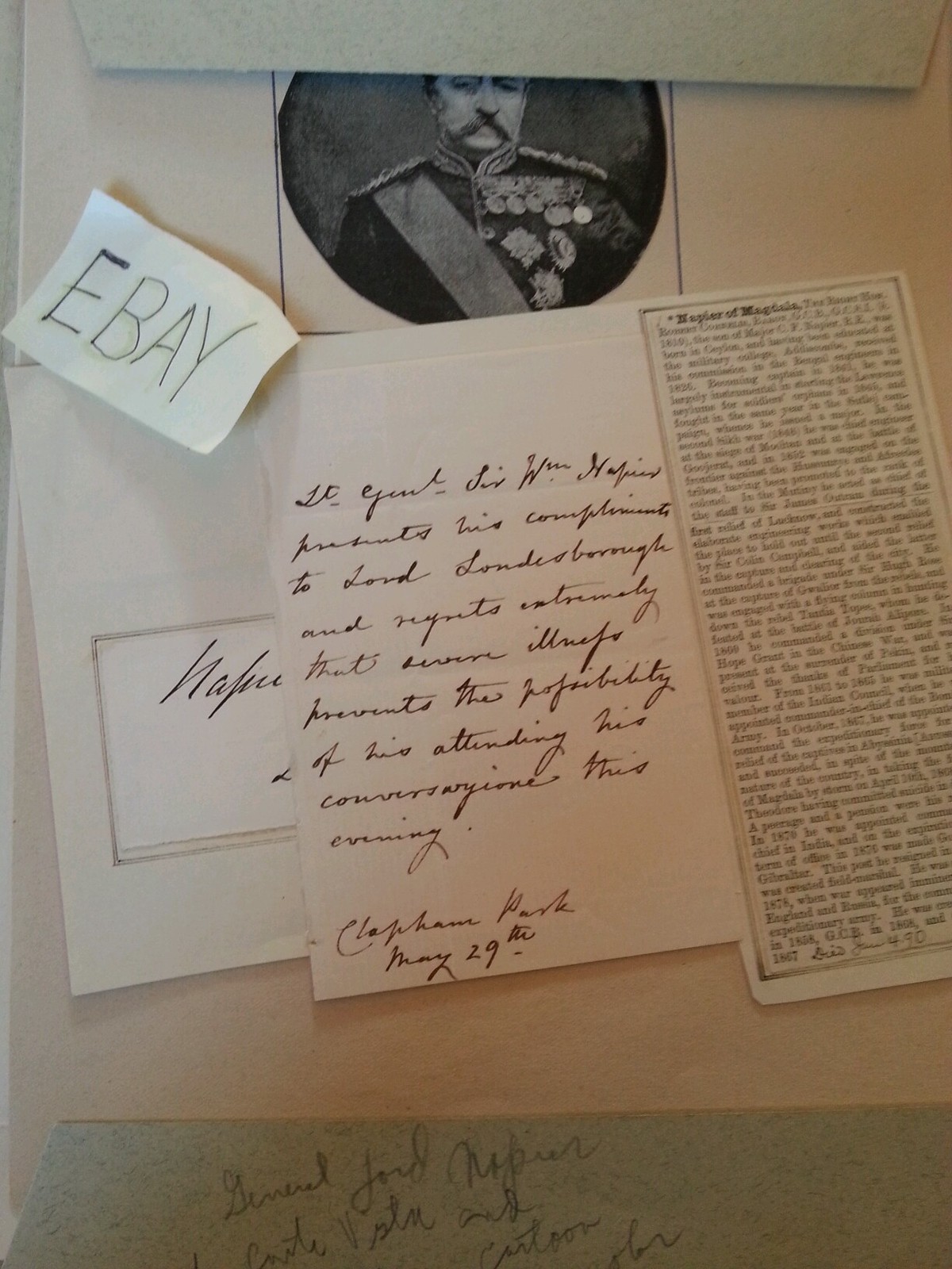 Robert Napier 1st Baron Magdala 1885 Field Marshal and Governor Autograph Robert Napier 1st Baron Magdala 1885 Field Marshal and Governor Autograph