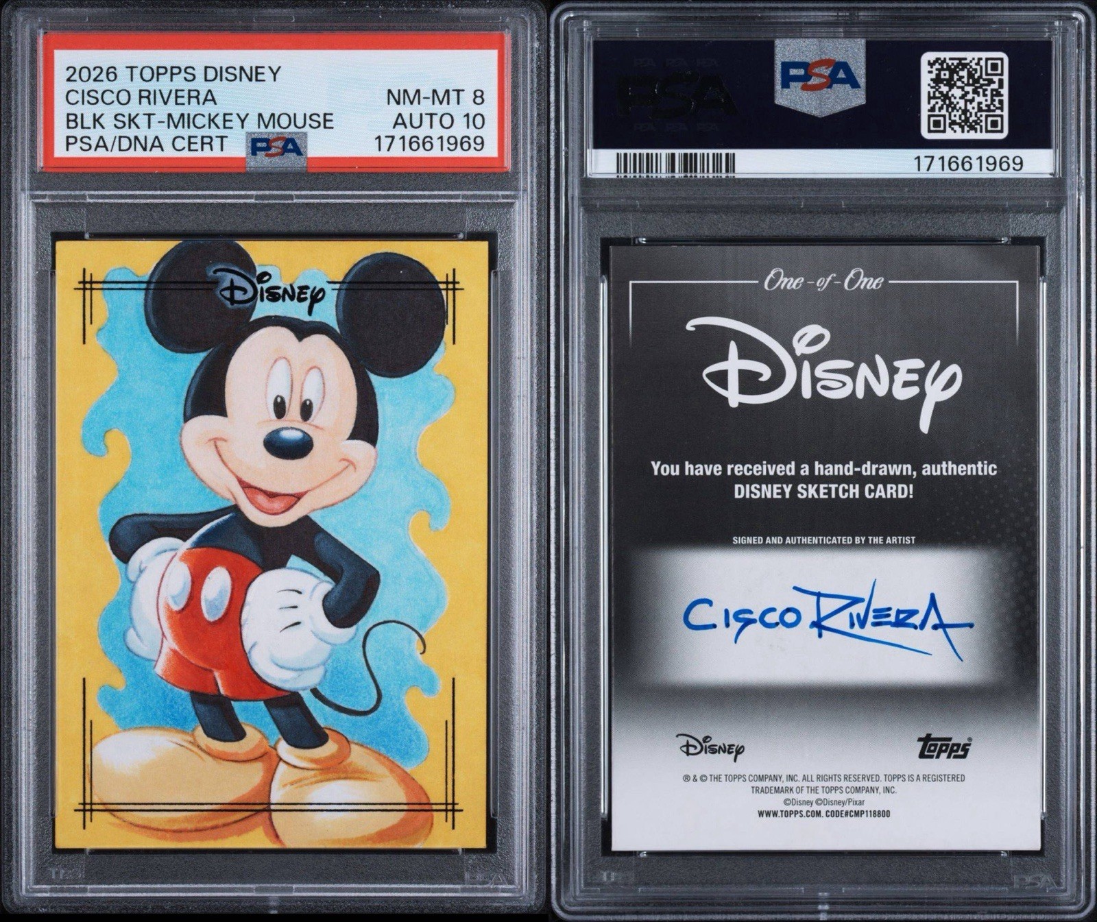 2026 Topps Chrome Disney Mickey Mouse 1/1 Cisco Rivera Sketch Psa 8/10 Picasso 2026 Topps Chrome Disney Mickey Mouse 1/1 Cisco Rivera Sketch Psa 8/10 Picasso