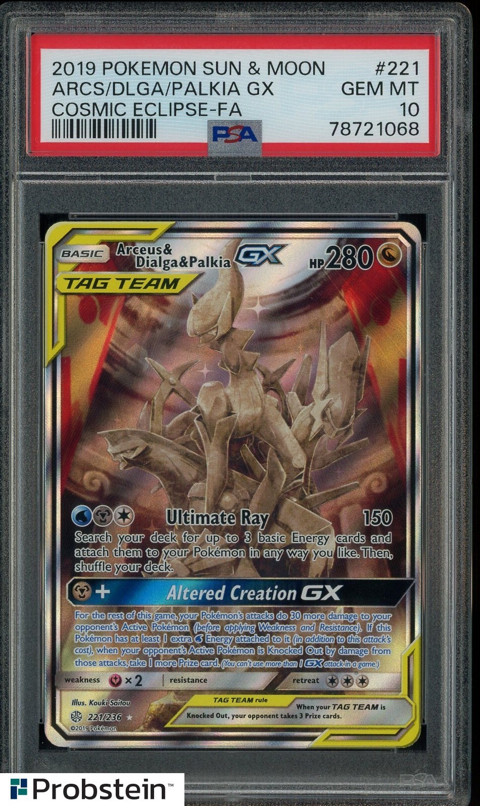 2019 Pokemon S & M Cosmic Eclipse #221 Arceus Dialga Palkia Gx PSA 10 GEM MINT 2019 Pokemon S & M Cosmic Eclipse #221 Arceus Dialga Palkia Gx PSA 10 GEM MINT