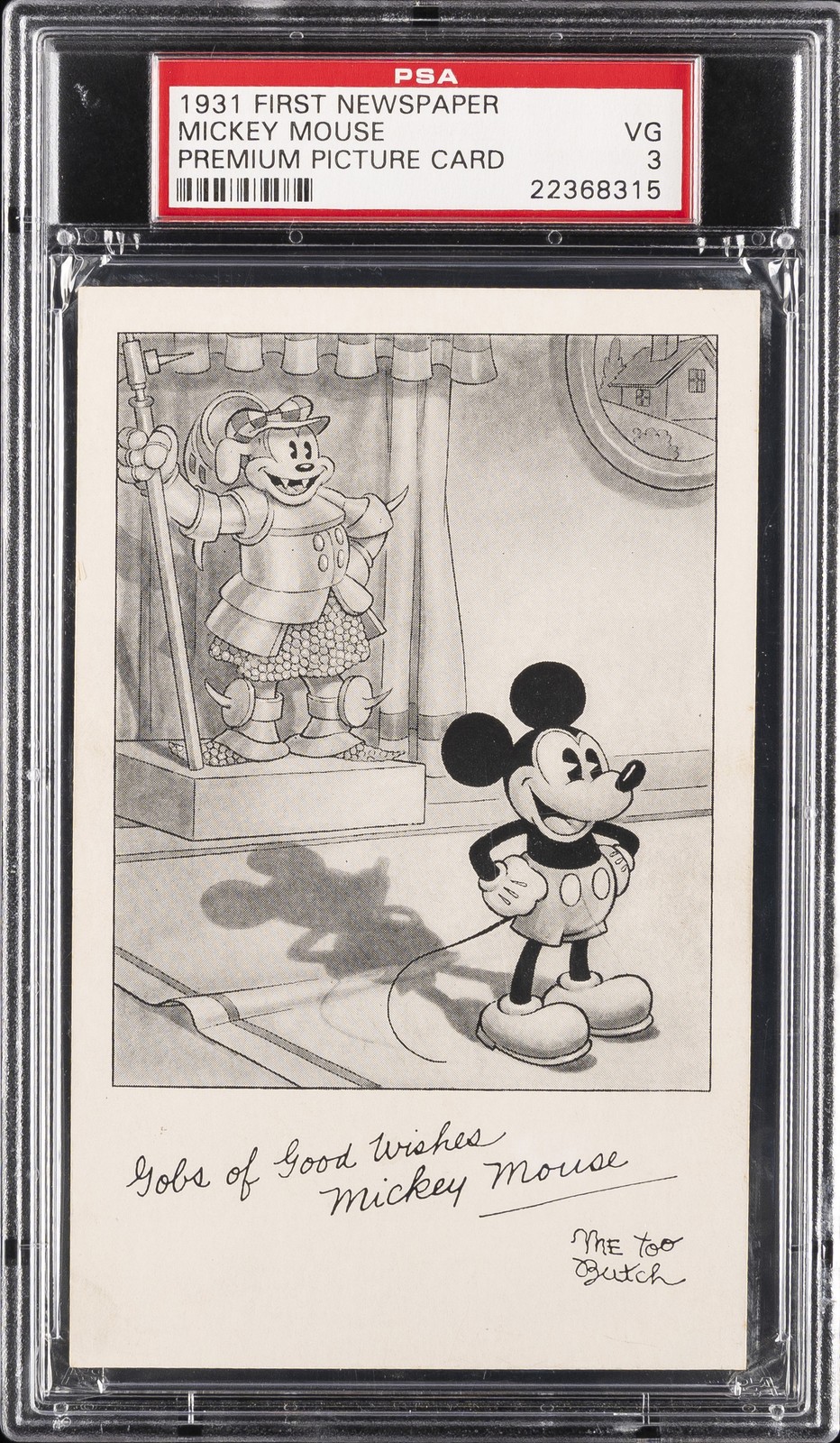 1931 FIRST NEWSPAPER PREMIUM PICTURE CARD MICKEY MOUSE PSA 3