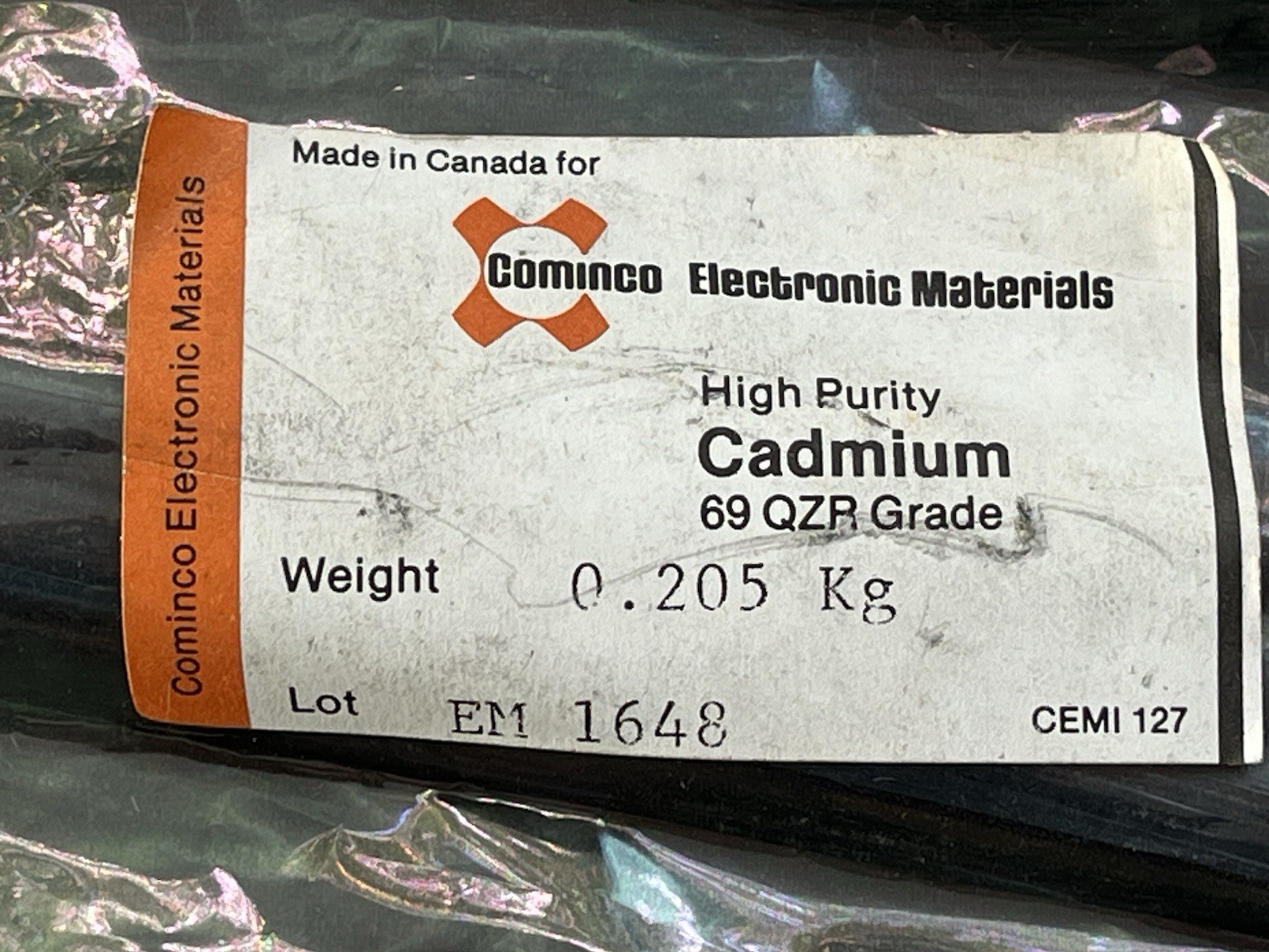 27 Kg Cadmium Metal 99.9999% 6N Ultra-Pure High Purity Ingot Factory Sealed