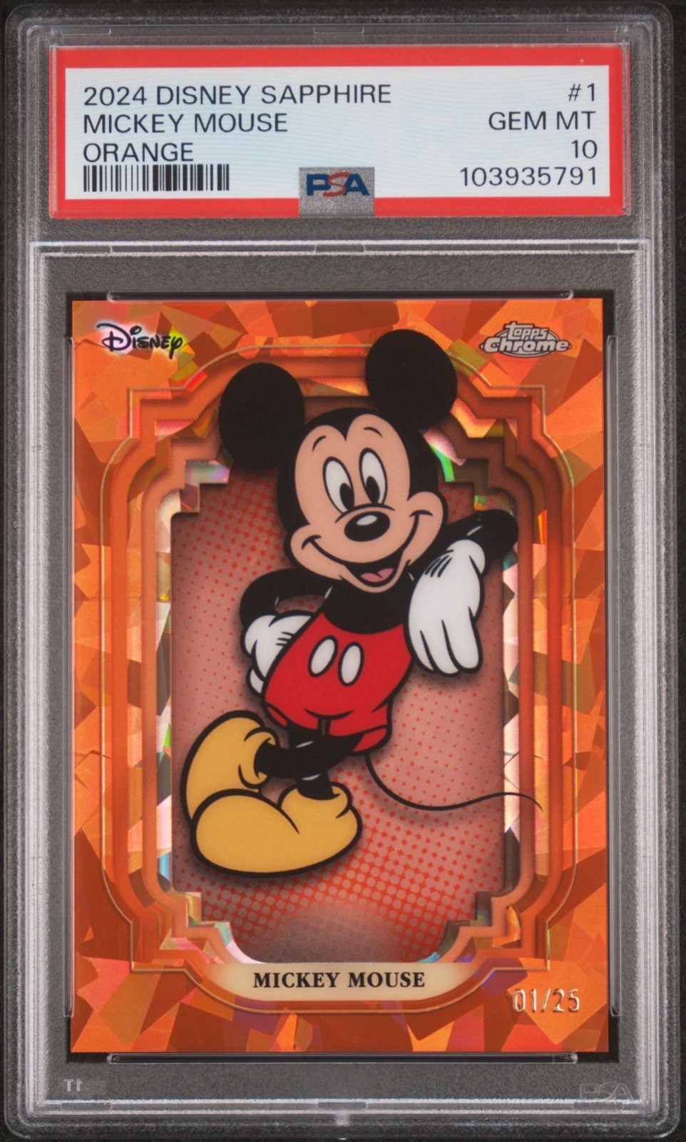2024 Topps Chrome Disney Sapphire Mickey Mouse Orange 1/25 PSA 10 First Sapphire