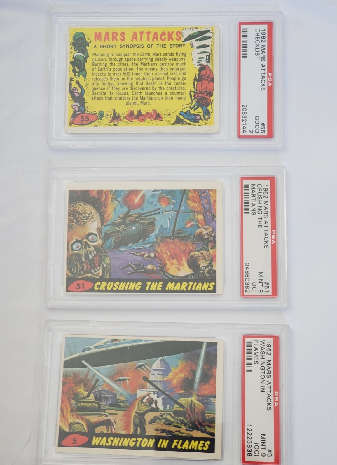 1962 MARS ATTACKS #'S (5) AND (51) BOTH PSA 9'S OC AND A CHECKLIST PSA 2 ( UNM 1962 MARS ATTACKS #'S (5) AND (51) BOTH PSA 9'S OC AND A CHECKLIST PSA 2 ( UNM